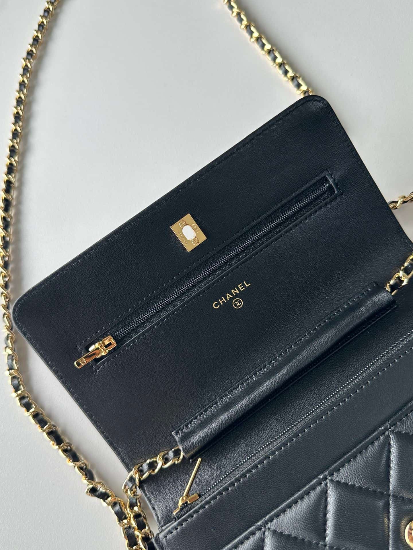 Chanel Classic Wallet on Chain Shiny Lambskin & Gold-Tone Metal AP4241 Black High