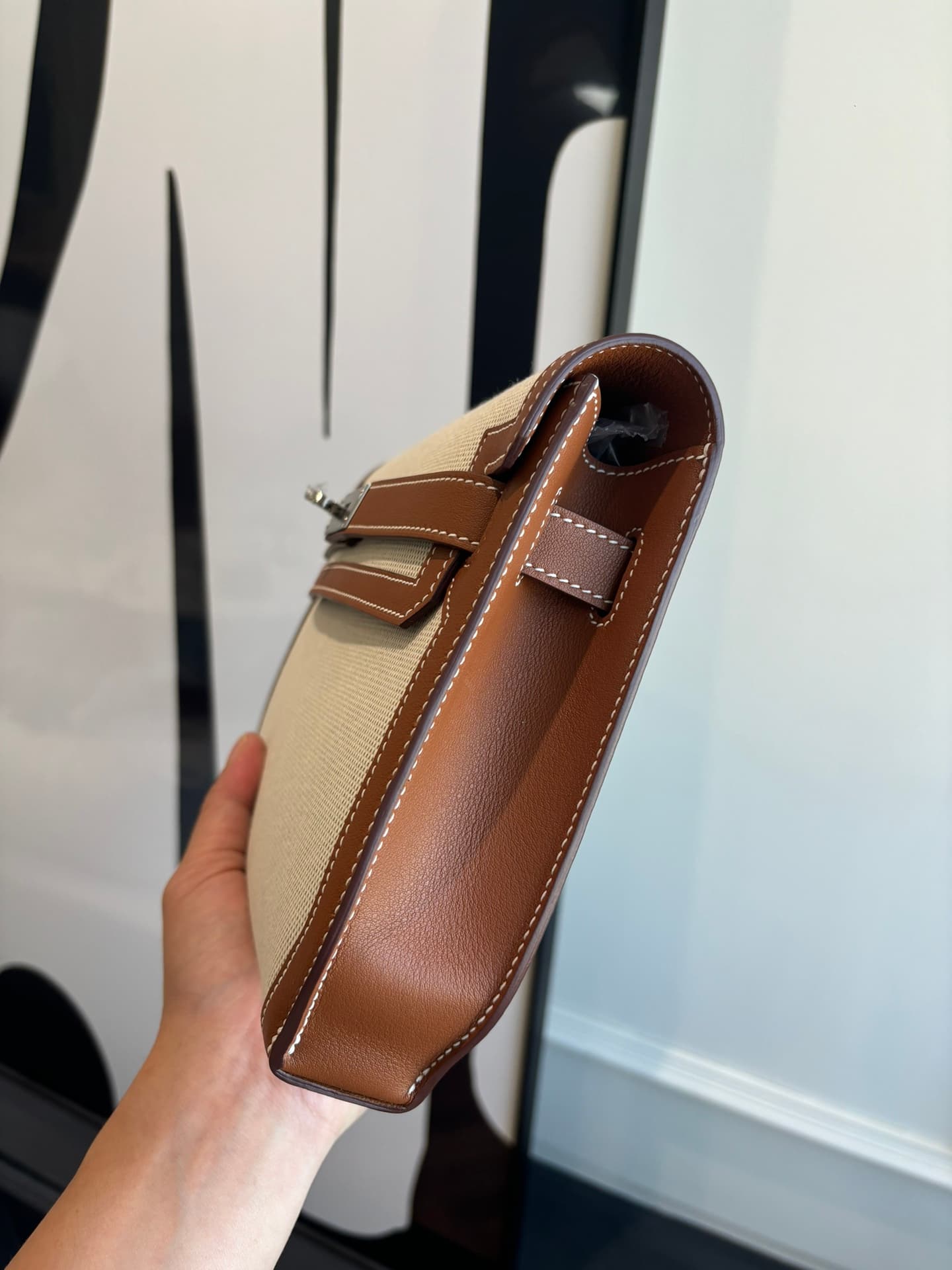 Hermes Kelly Depeches 25 pouch in H canvas and Swift Leather WAX High