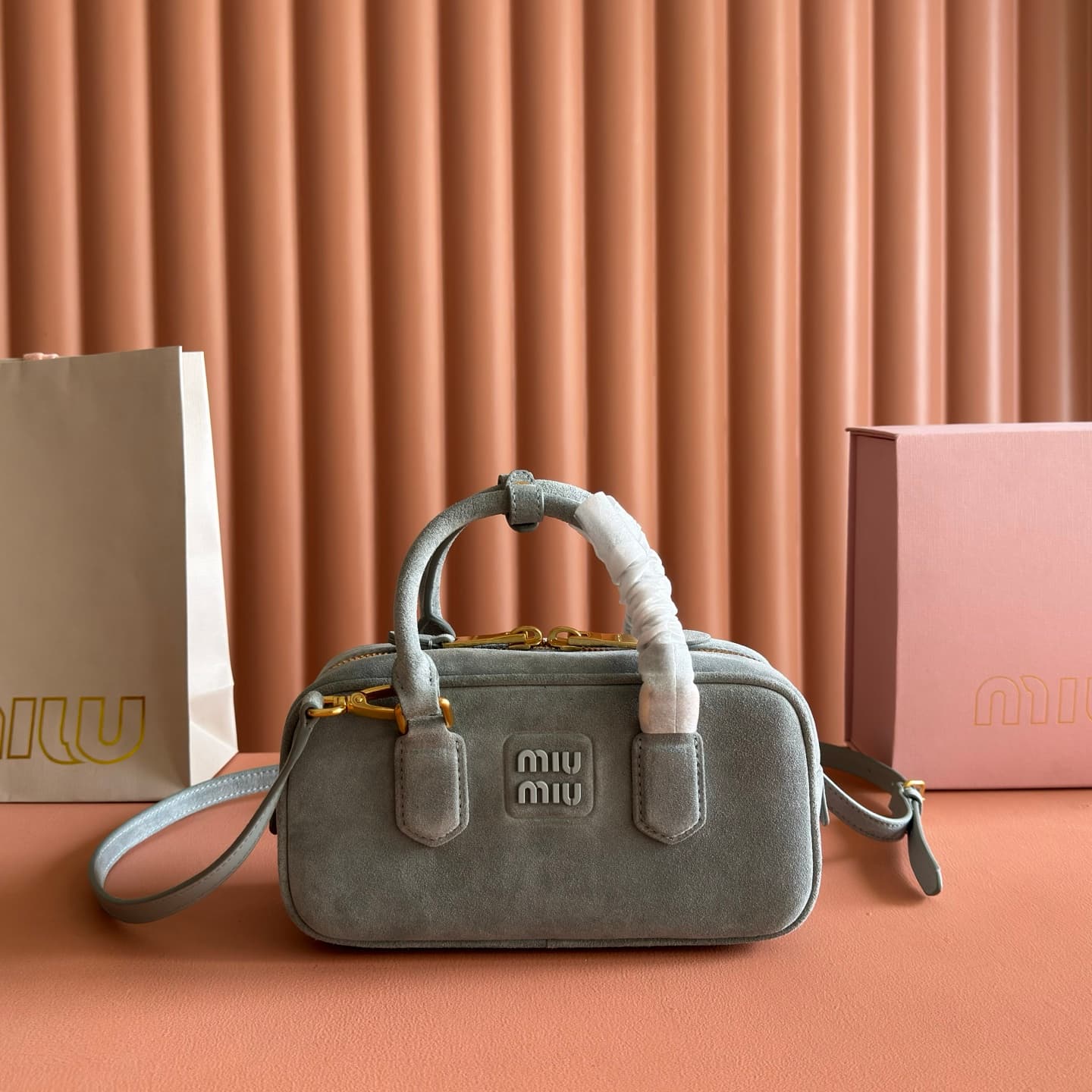 Miu Miu Arcadie padded suede top-handle bag Powder Blue 5BB142 High