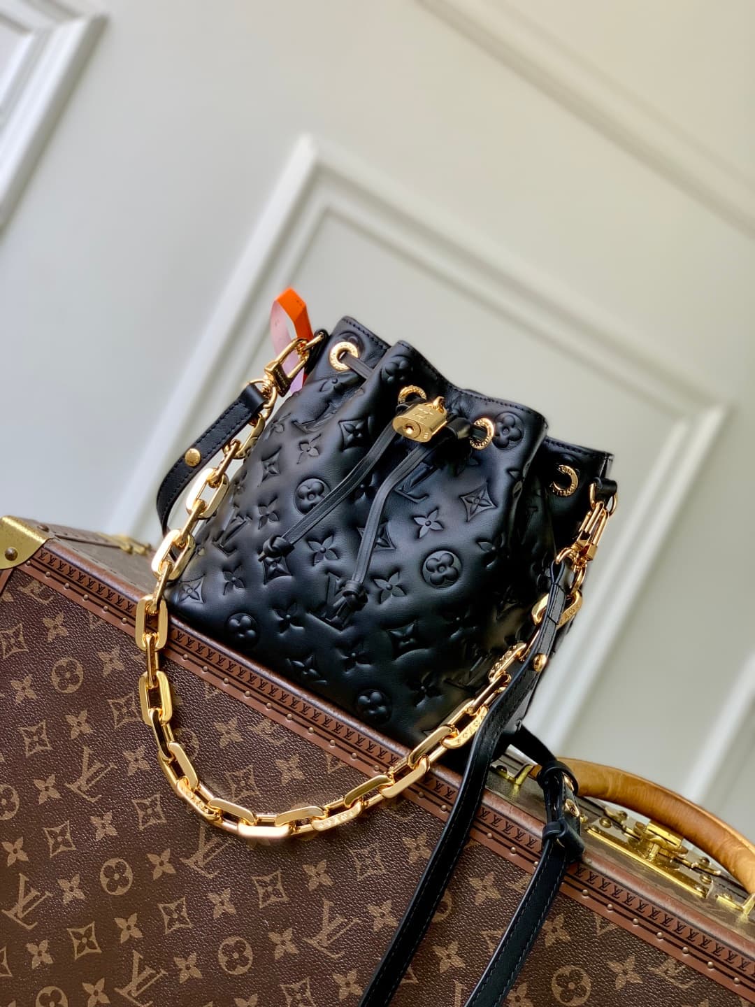 Louis Vuitton Coussin Bucket bag Monogram-embossed lambskin M26216 black high