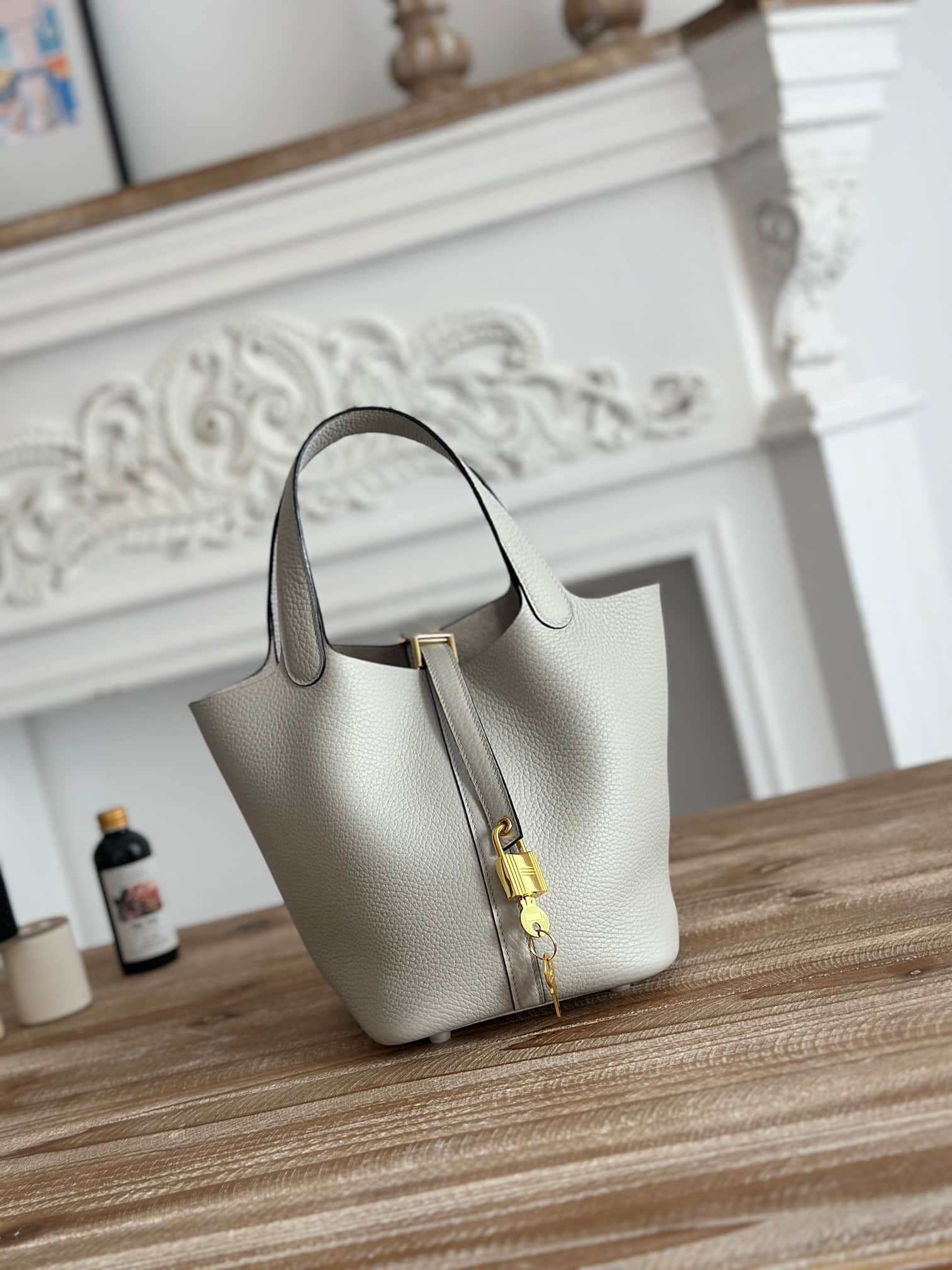Hermès Picotin Lock 18 Bucket Bag TC Leather Silver/Gold Metal Grey Wax High