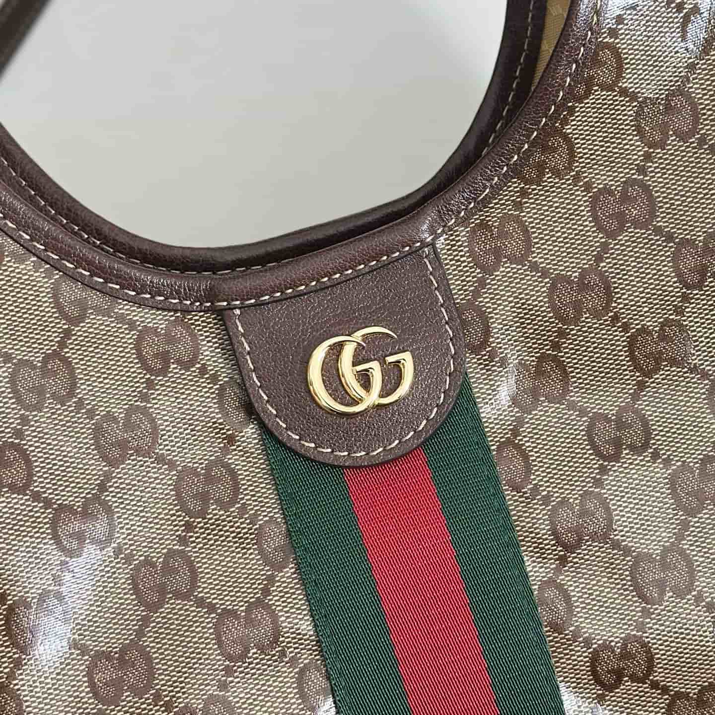 Gucci Giglio small tote bag Sand and dark brown soft, shiny coated GG fabric ‎860845 High