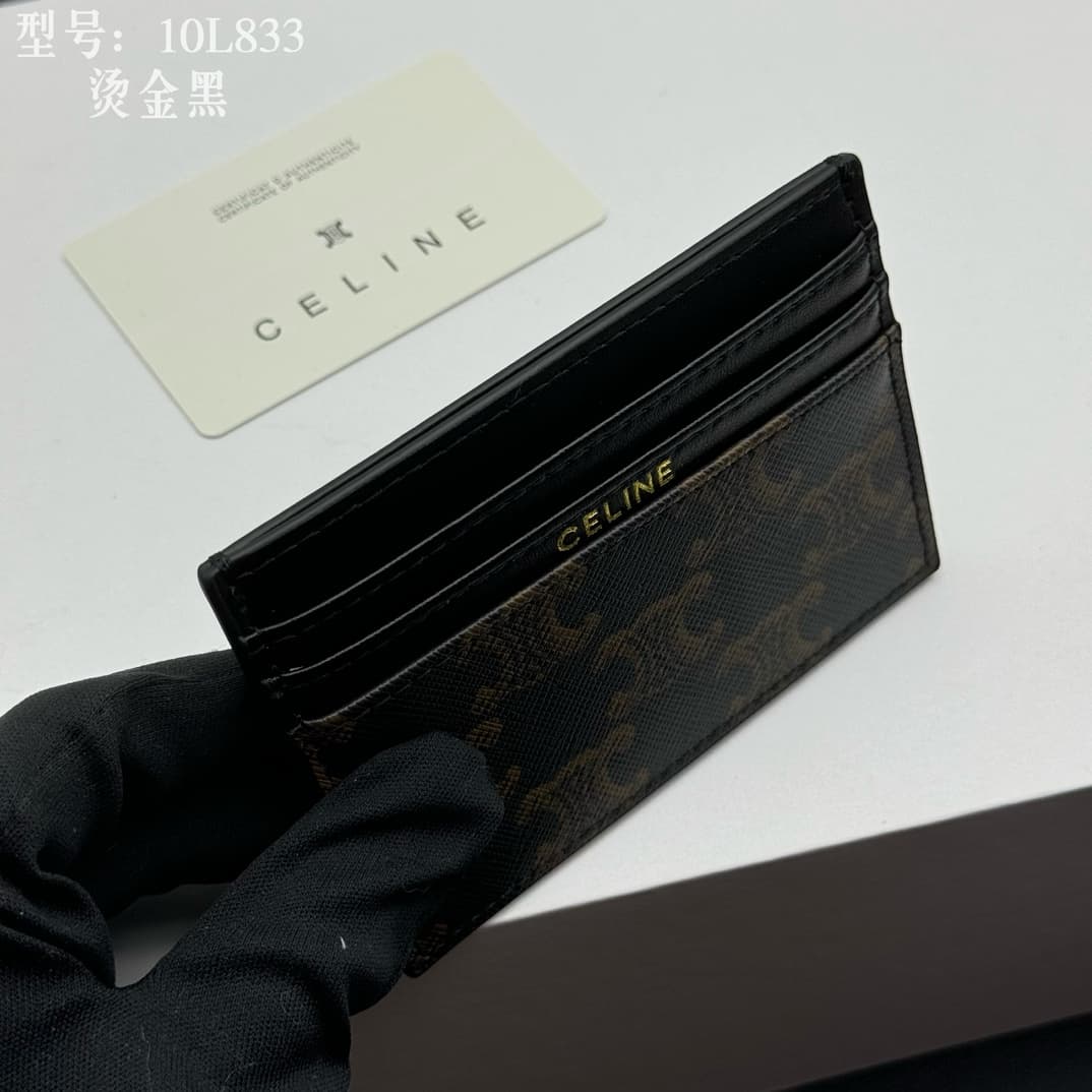 Celine Triomphe Canvas and Calfskin card holder High