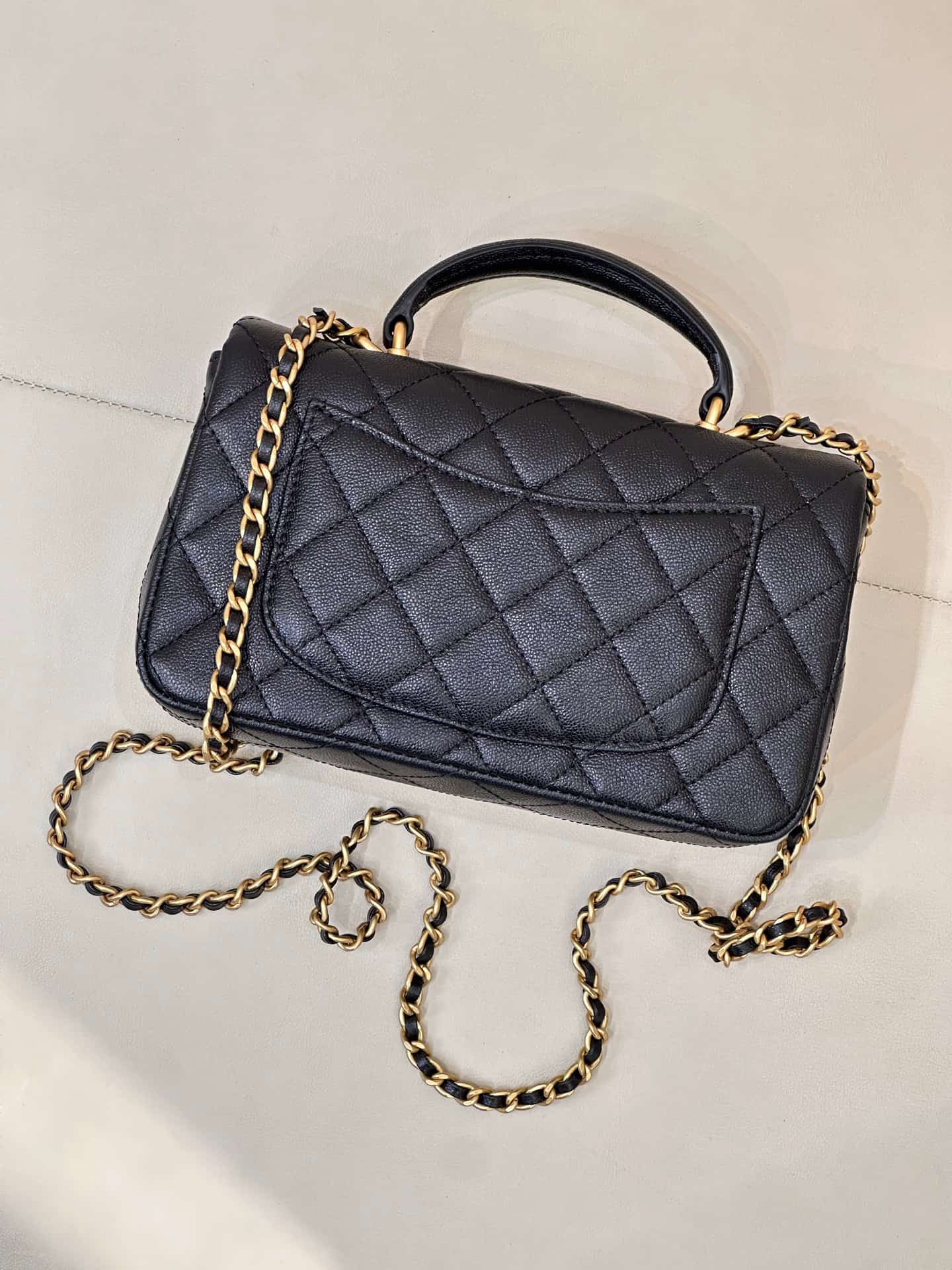 Chanel Mini Classic Handbag Grained Shiny Calfskin & Gold-Tone Metal AS2431 black TOP