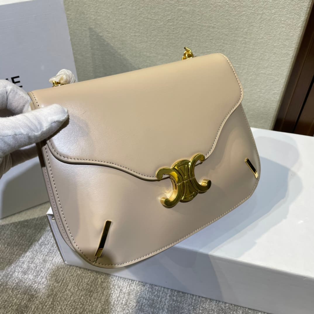 Celine Triomphe Saddle Bag in Beige Shiny Calfskin High