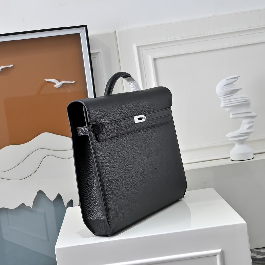 Hermes Kelly depeches Epsom 36 briefcase In Black Silver Metal CalfskIn WAX High