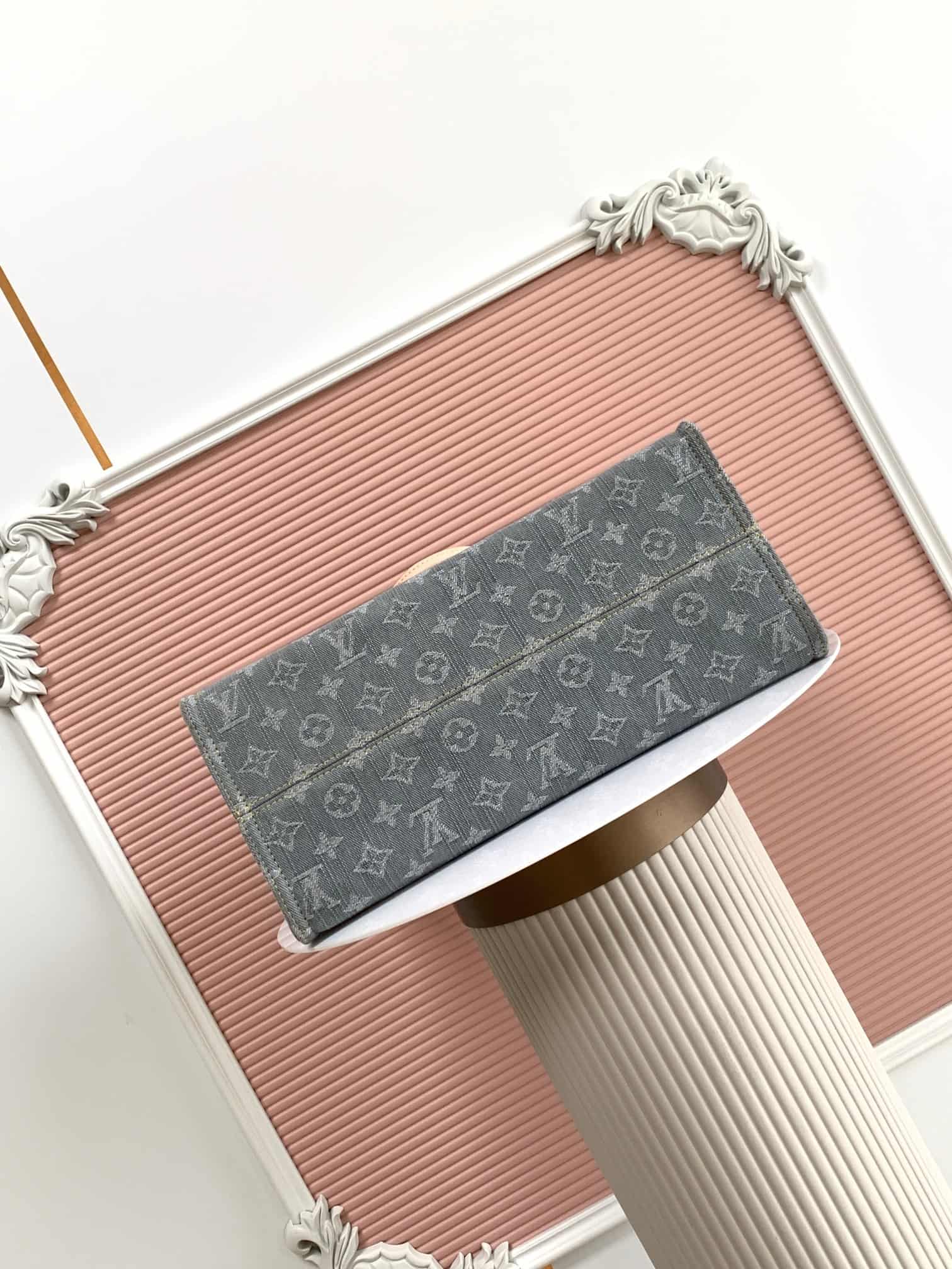 Louis Vuitton OnTheGo Handbag Monogram Washed Gray Denim M46871 High