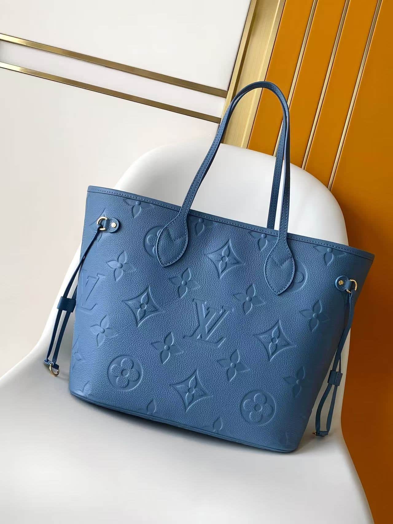 Louis Vuitton Neverfull MM Blue Jean Cowhide leather M27358 High