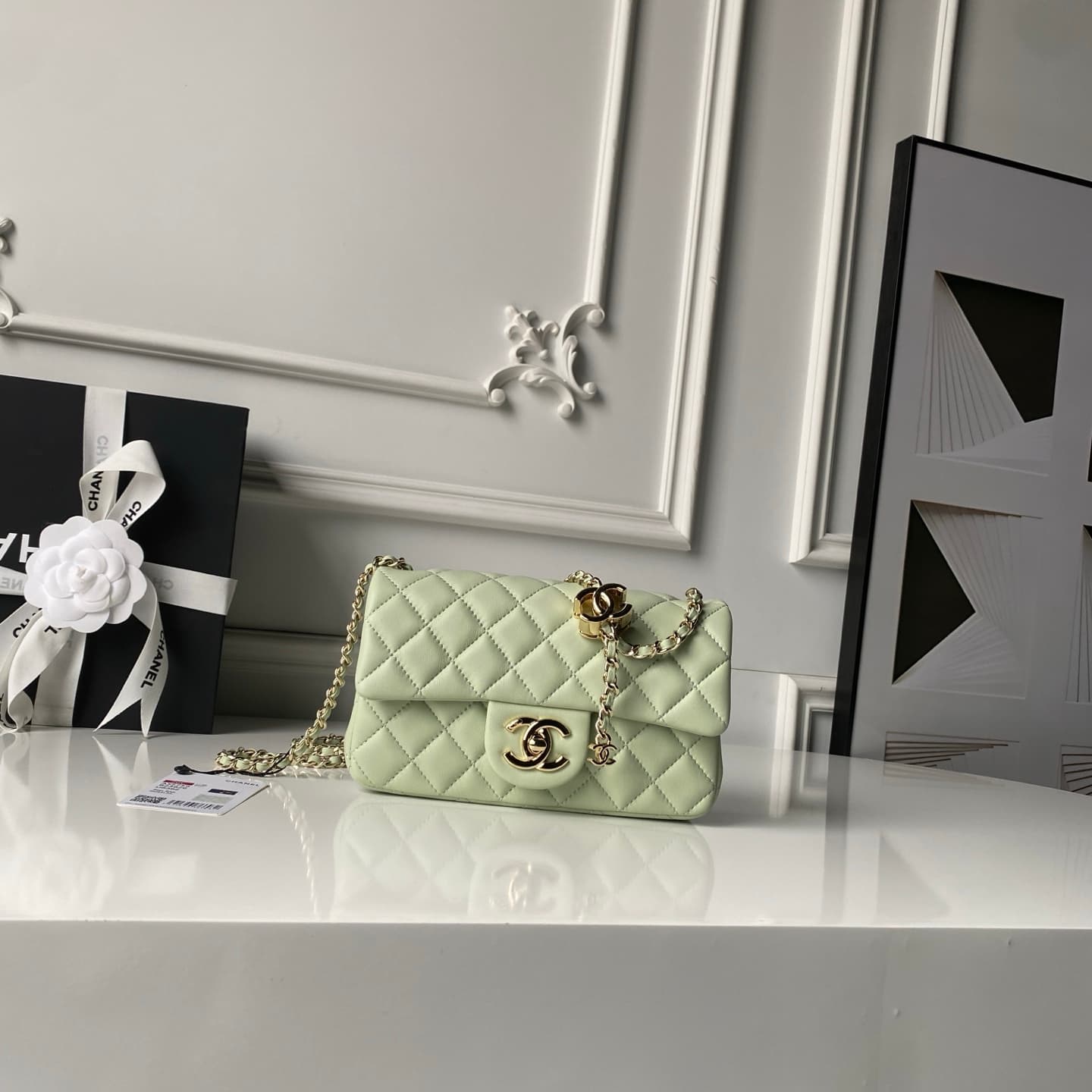 Chanel Classic Flap Bag Lambskin & Gold-Tone Metal AS5759 Light Green A