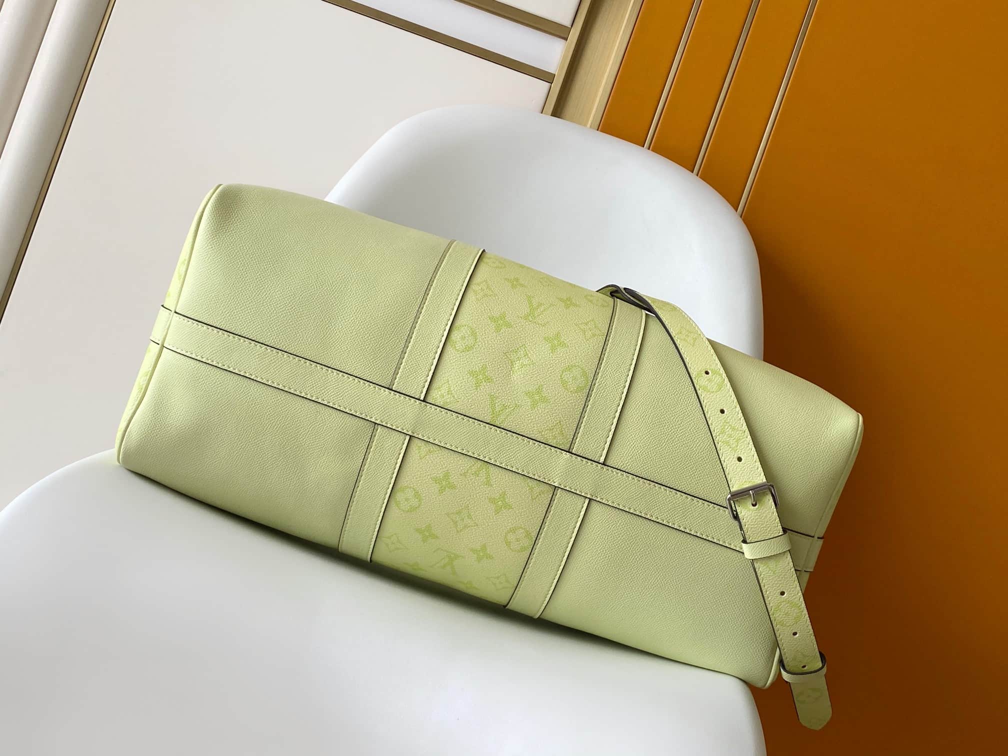 Louis Vuitton Keepall Bandoulière 45 Lemon Yellow Monogram coated canvas and Taiga cowhide leather M14124 High