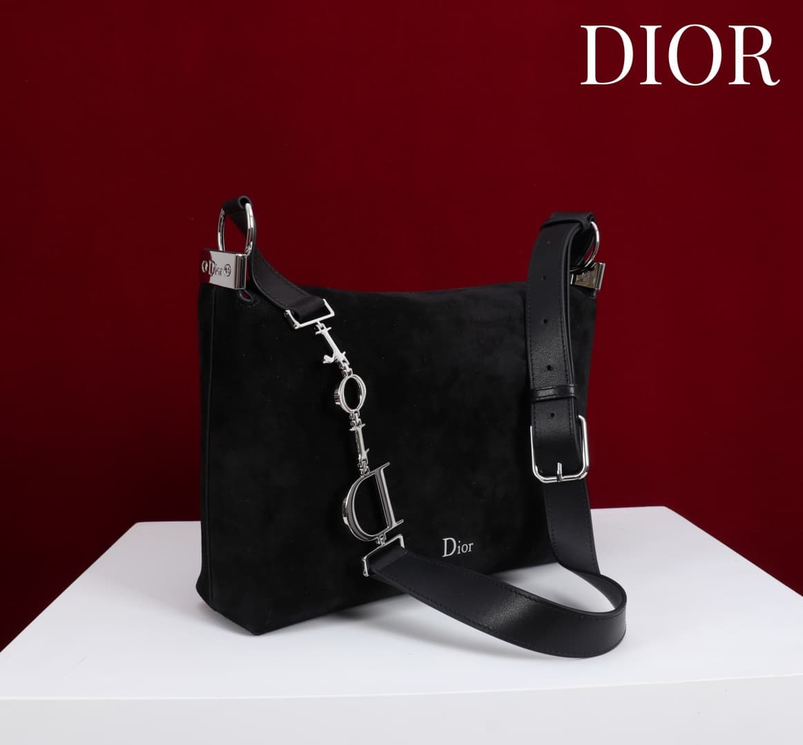 Small Diorly Bag Black Suede Calfskin Silver lettering High