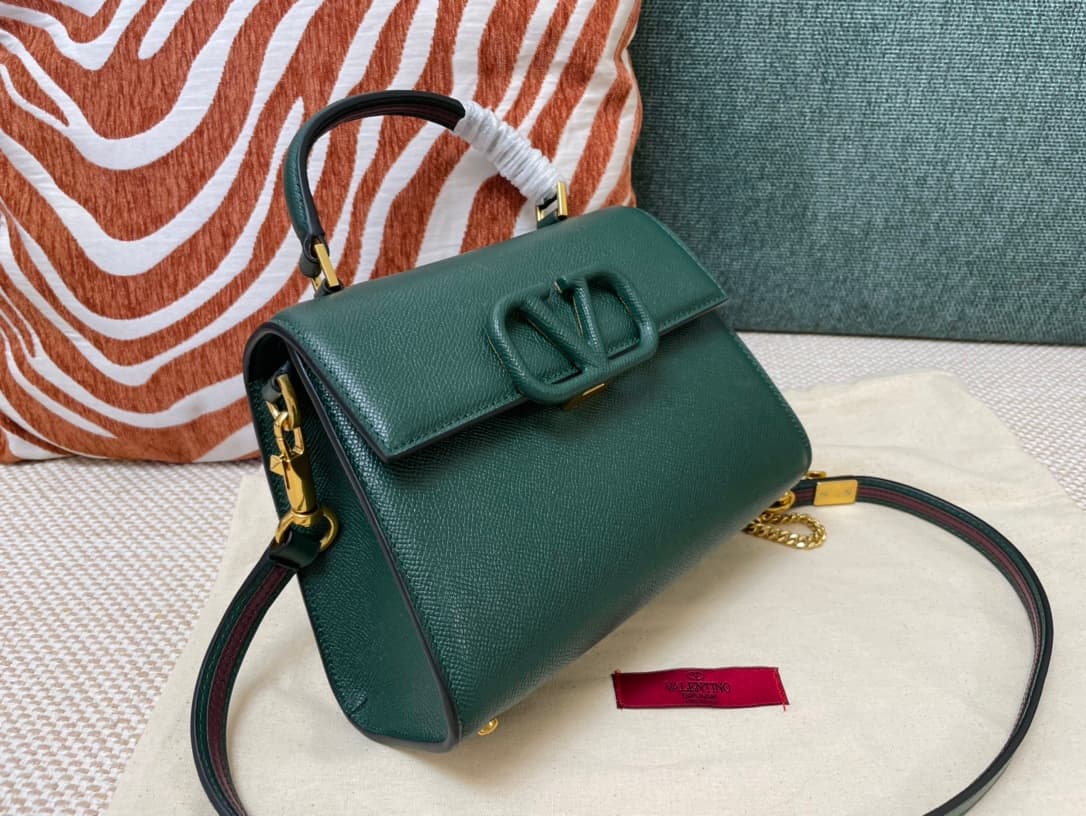 Valentino Mini Vsling Handbag In Dark Green Grainy Calfskin High