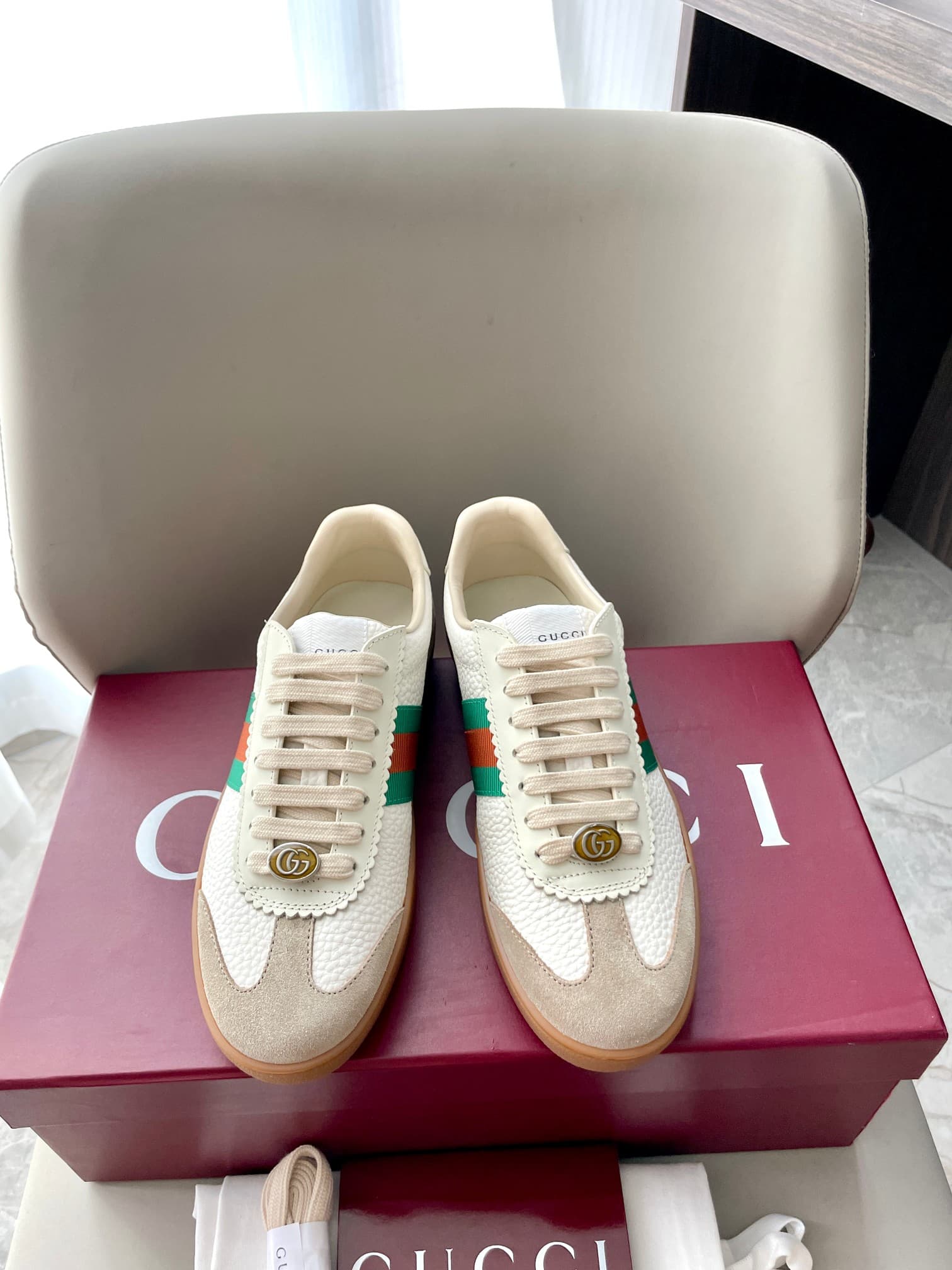Gucci Calfskin Suede Web Sneaker shoes G74 Men Women
