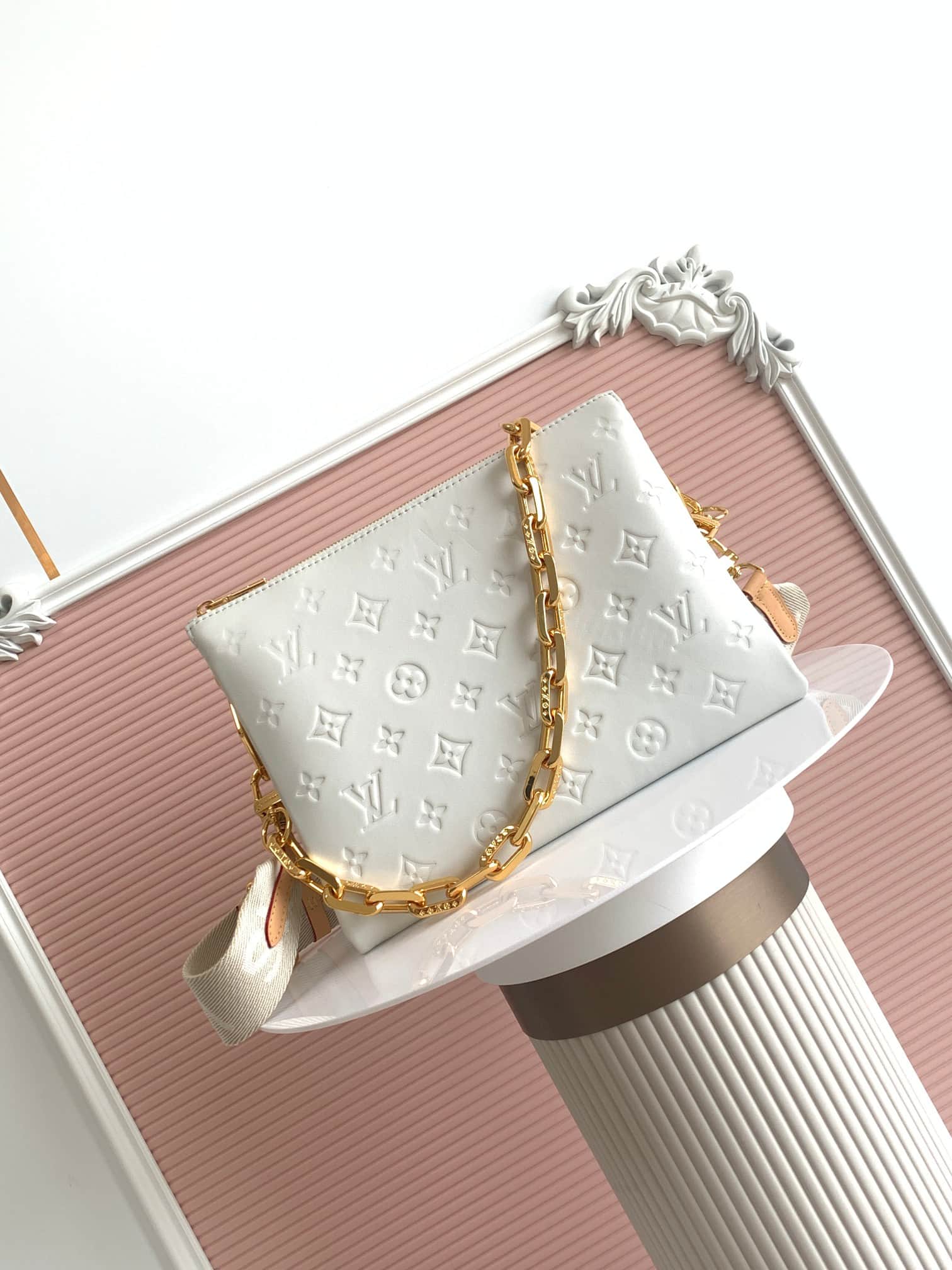 Louis Vuitton Coussin PM Cream Monogram-embossed puffy lambskin M21262 High