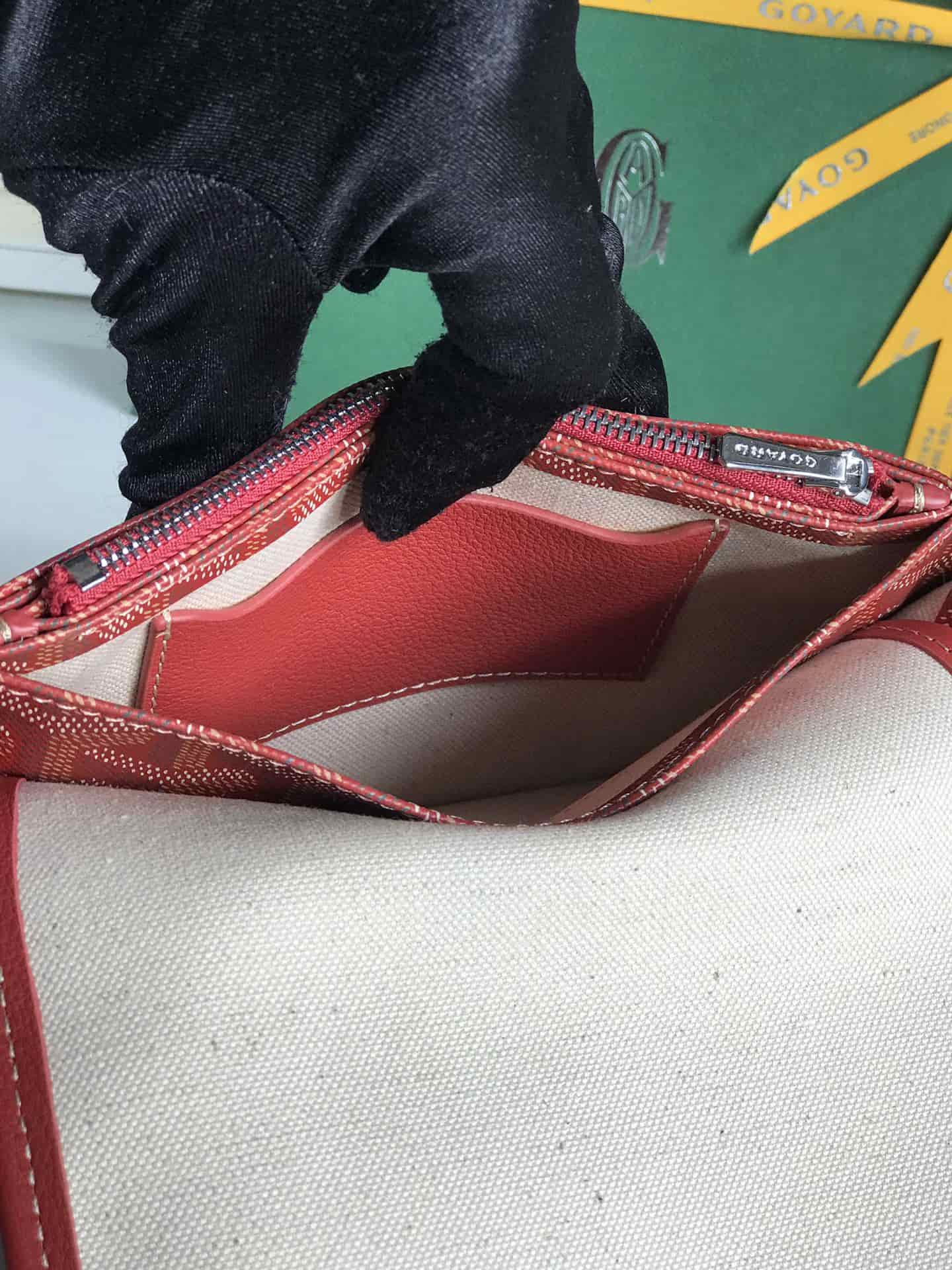 Plumet Pocket Wallet Goyardine Canvas & Chevroches Calfskin Red High