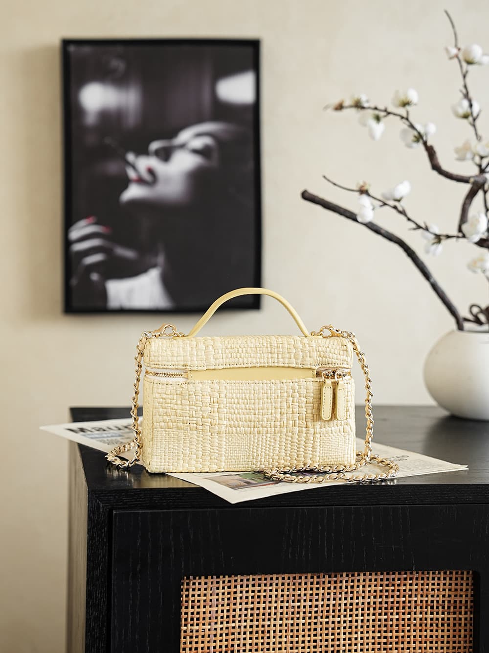 Chanel Classic Vanity with Chain Braided Raffia & Gold-Tone Metal Beige AP4385 A