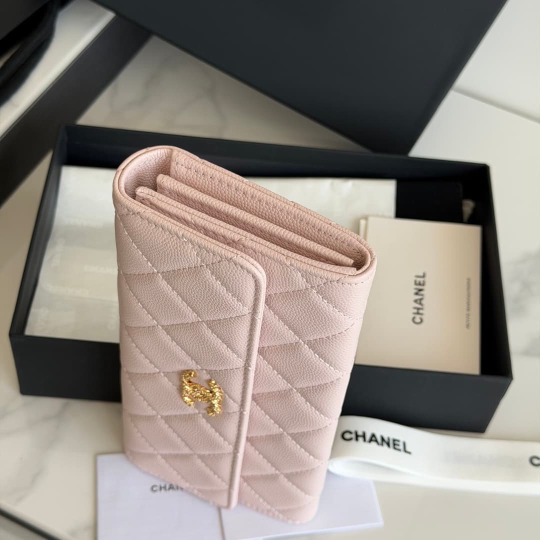 Chanel Wallet Shiny Grained Calfskin Strass & Gold-Tone Metal Pink AP5076 High