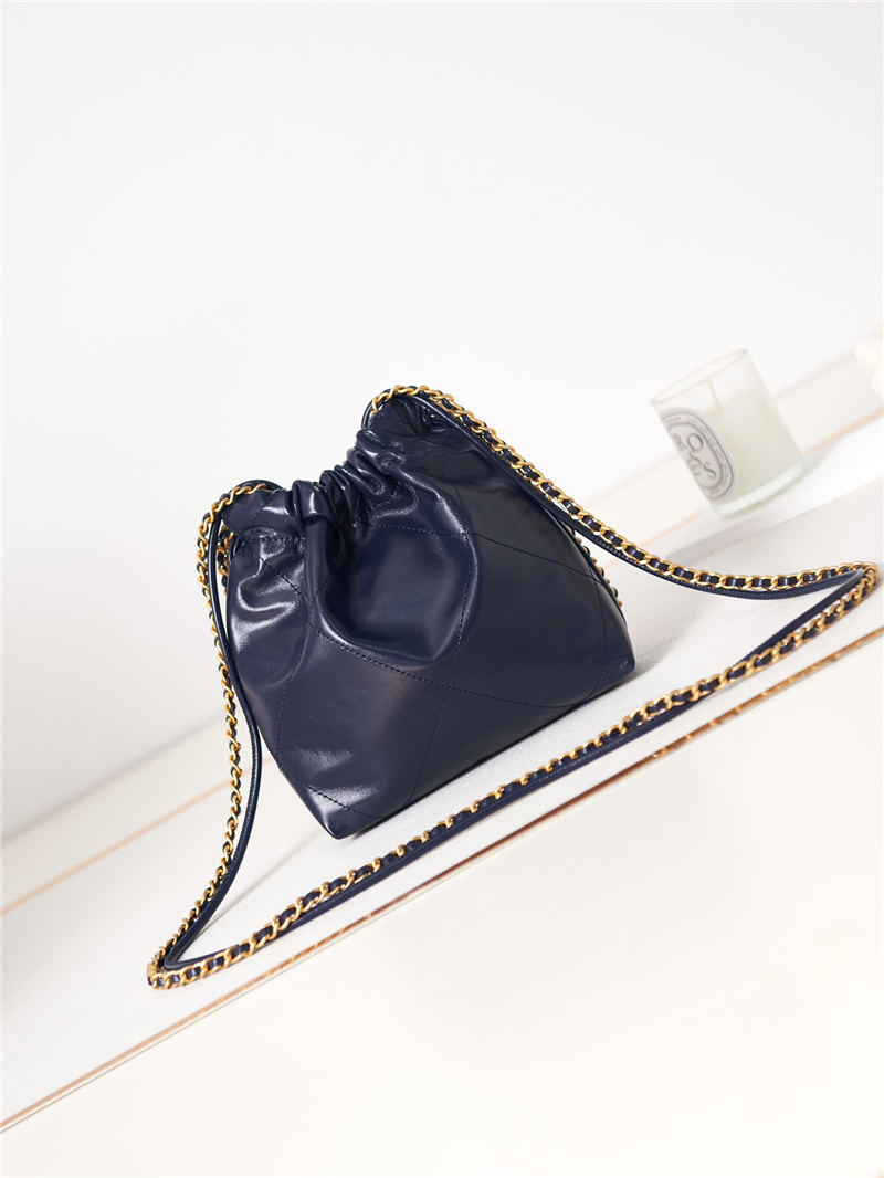 Chanel 22 MINI HANDBAG Shiny Calfskin Navy & Gold-Tone Metal AS3980 A
