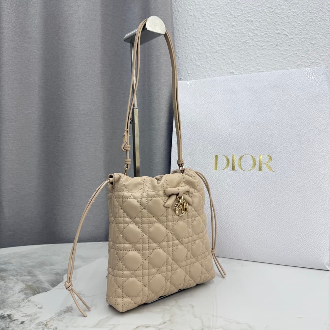 Adiorable Mini Bucket Bag Caramel Beige Cannage Lambskin High
