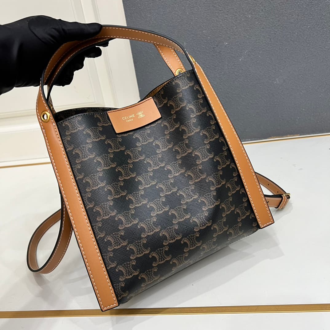 Celine SMALL CUBE BAG IN Triomphe Canvas and NATURAL Calfskin HONEY High