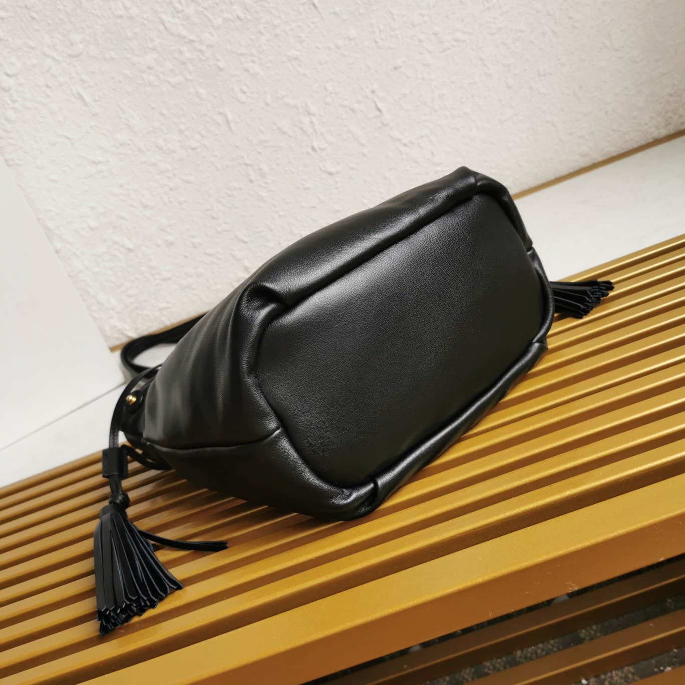 Prada Nappa Drawstring Tote Bag Lambskin Black 1BG541 High