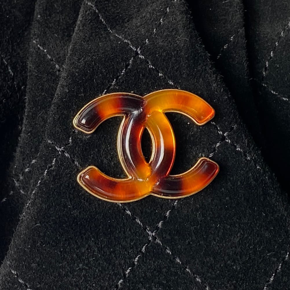 Chanel Small Hobo Bag Suede Calfskin Turtoise-Shell Effect Plexi & Gold-Tone Metal Black AS6022 High