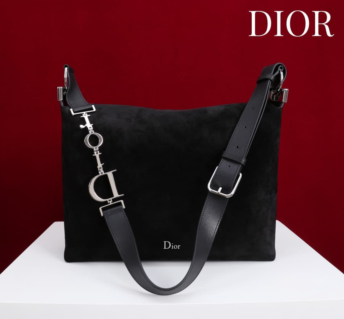 Medium Diorly Bag Black Suede Calfskin Silver lettering High