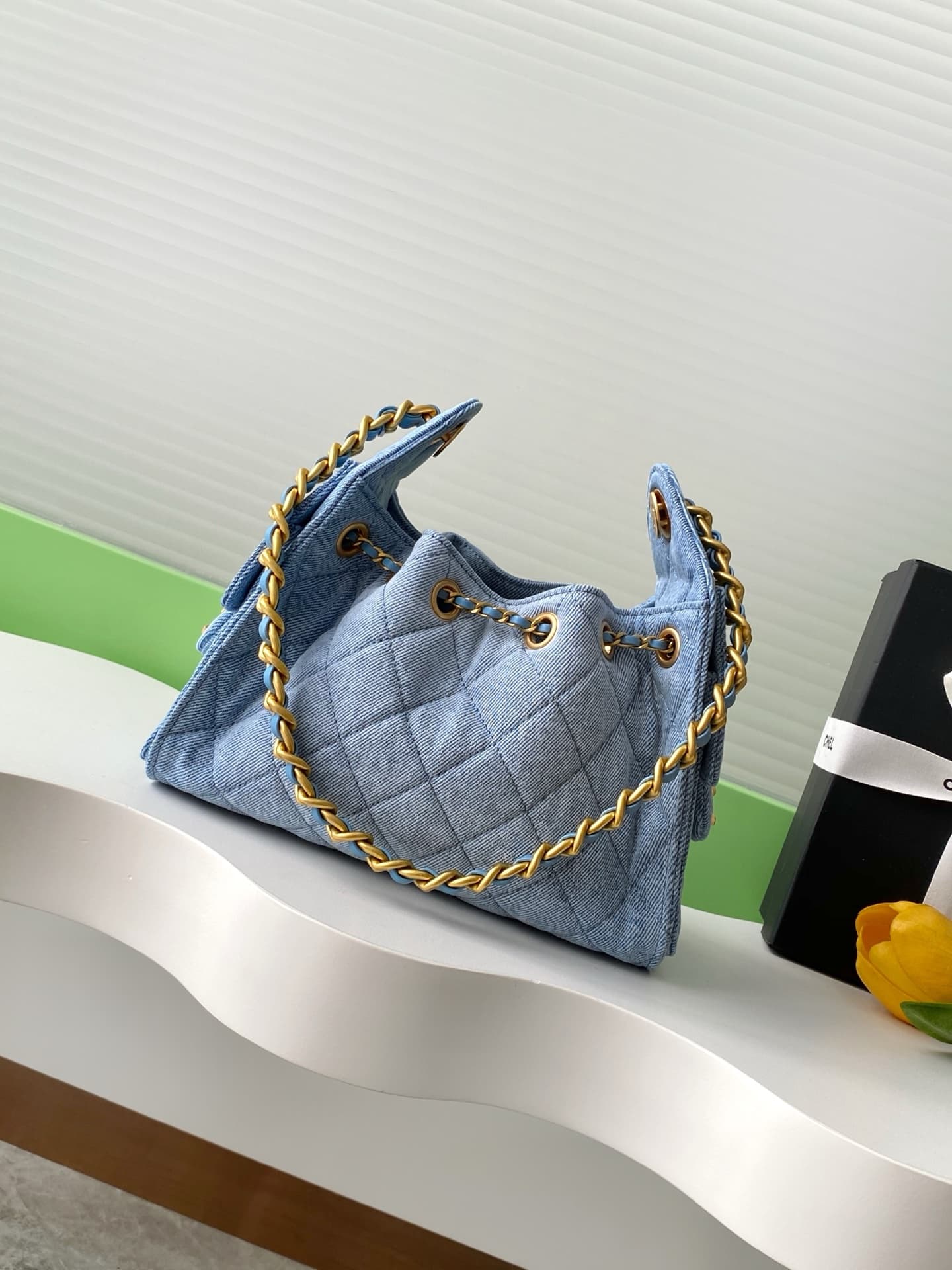 Chanel 25 Mini Hobo handbag AS5631 Denim & gold-tone metal Blue A