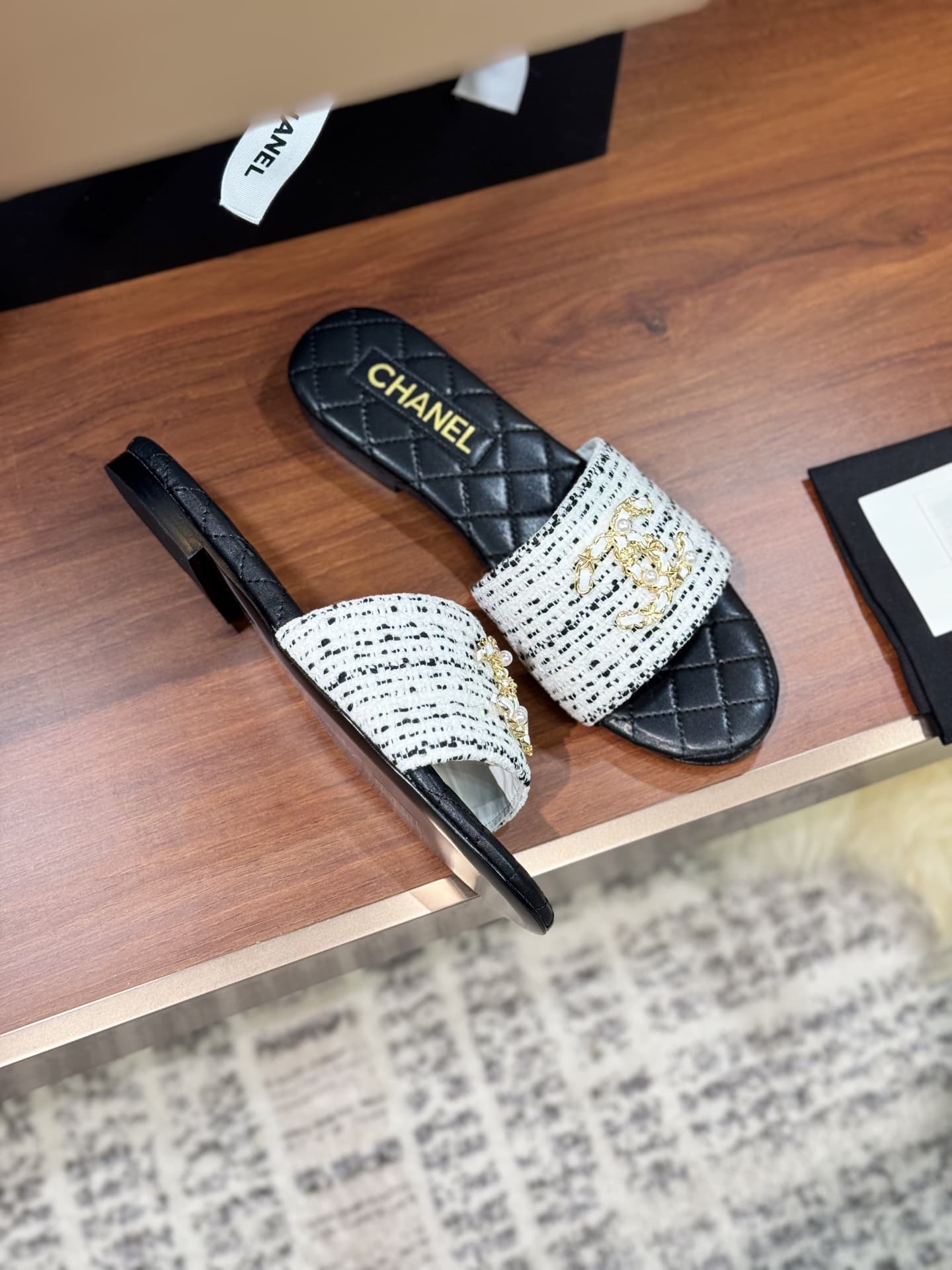 Chanel Tweed CC Chain Mule Sandal Shoes Women