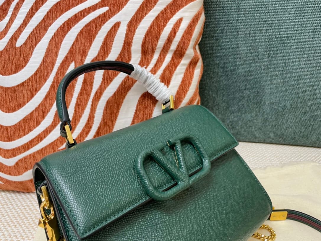 Valentino Mini Vsling Handbag In Dark Green Grainy Calfskin High