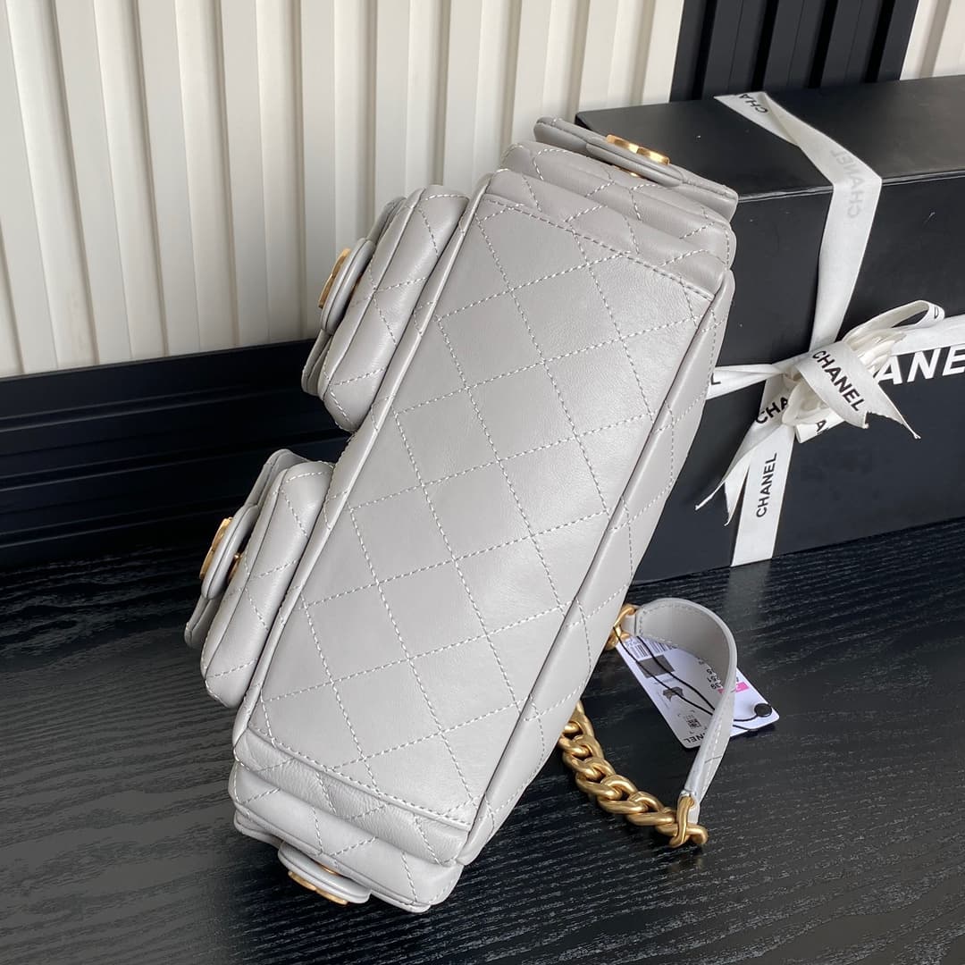 Chanel Trendy Pockets Hobo Bag Lambskin & Gold Metal Grey AS5339 A