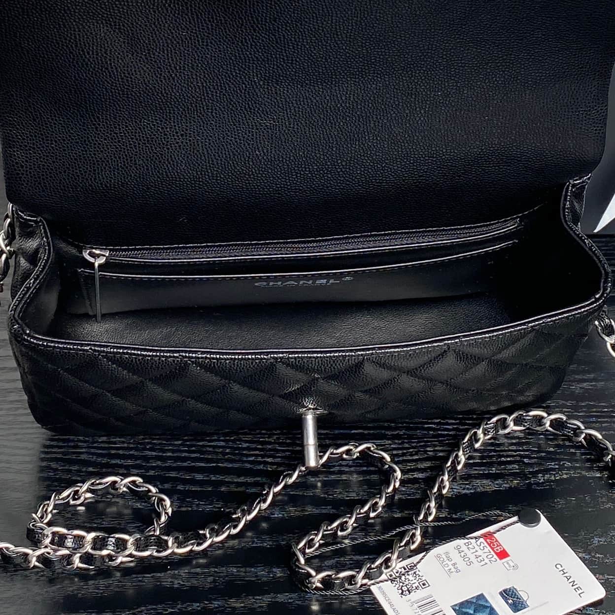 Chanel Small Flap Bag with Top Handle Grained Shiny Calfskin & Silver-Tone Metal Black AS5702 A