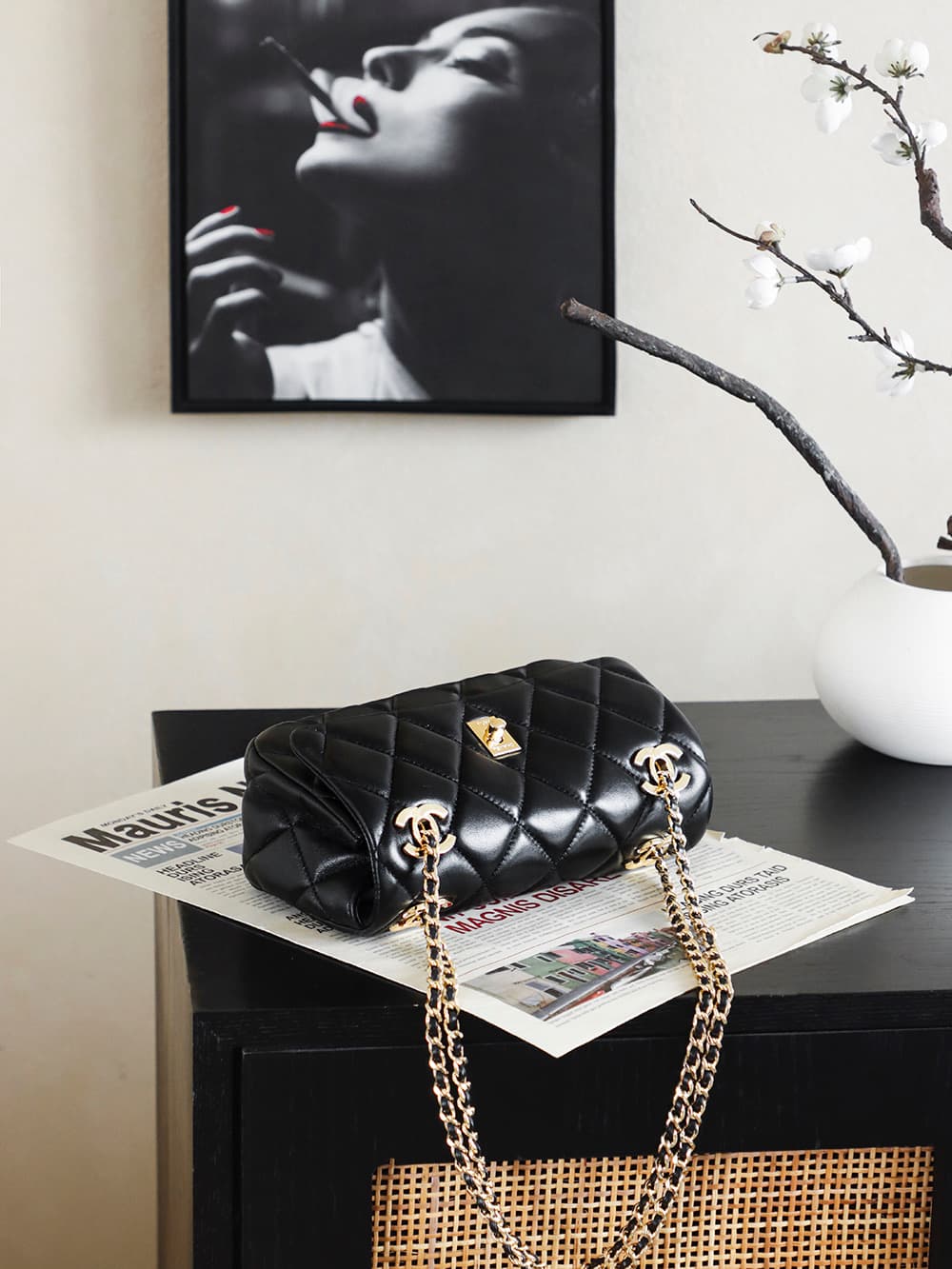 Chanel Flap Bag Lambskin & Gold-Tone Metal Black AS6449 A