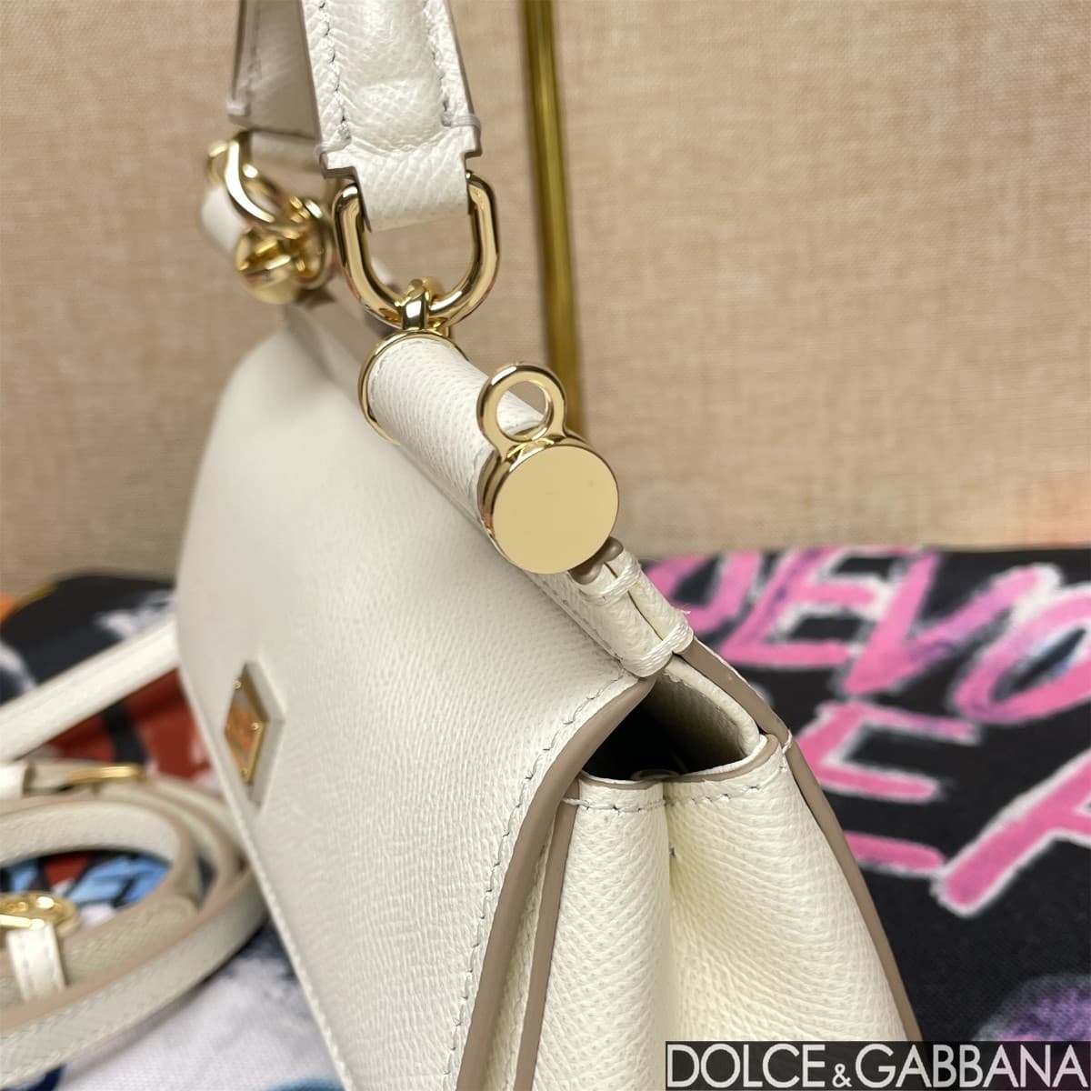 Dolce & Gabbana Miss Sicily top handle bag calfskin leather White High