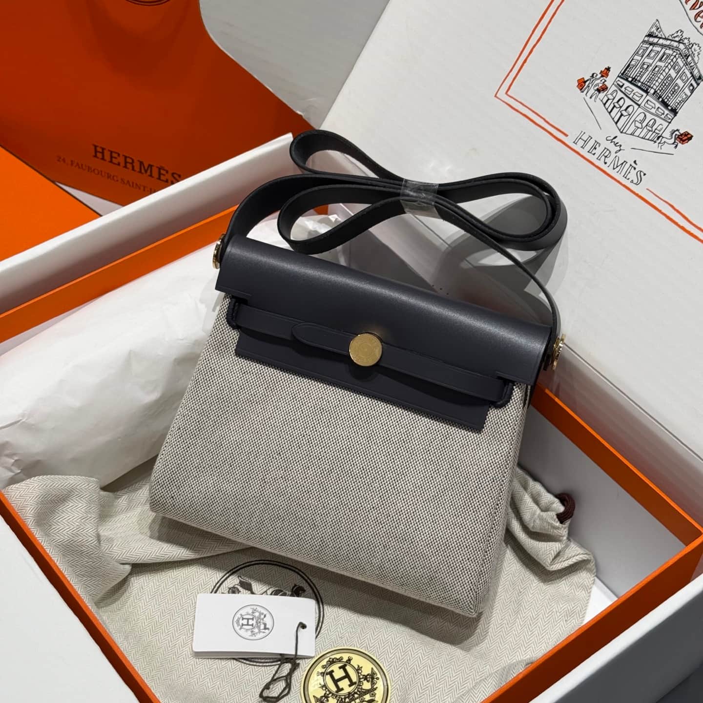 Hermes Herbag Zip Mini 20 bag Canvas and Leather TOP