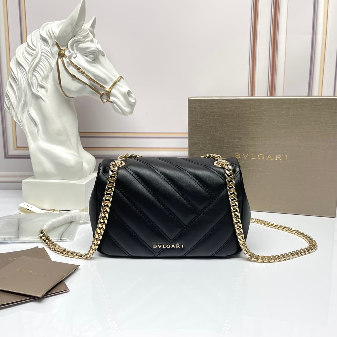 Bulgari Serpenti Cabochon Crossbody Bag in black leather high