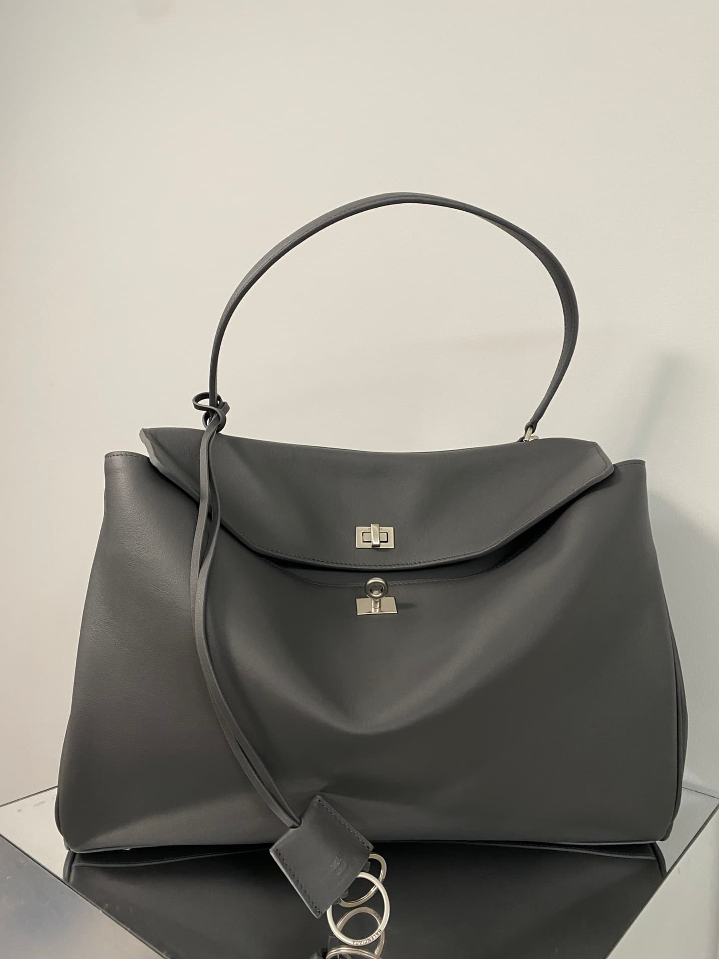 Balenciaga Rodeo Large Bag in Grey Leather With Silver-Tone Metal TOP