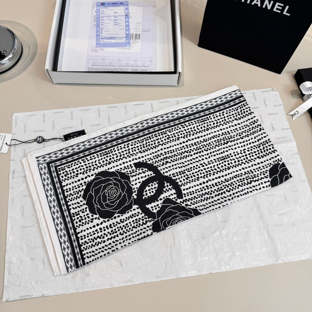 Chanel Camellia Flower Print Silk Square Scarf