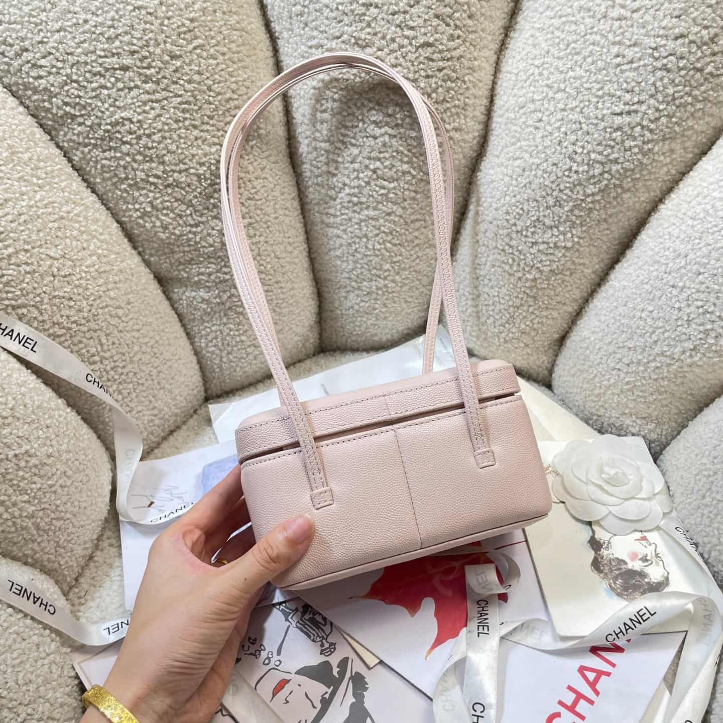 Chanel Long Vanity with Leather Strap Grained Shiny Calfskin & Gold-Tone Metal Light Pink AP5067 A