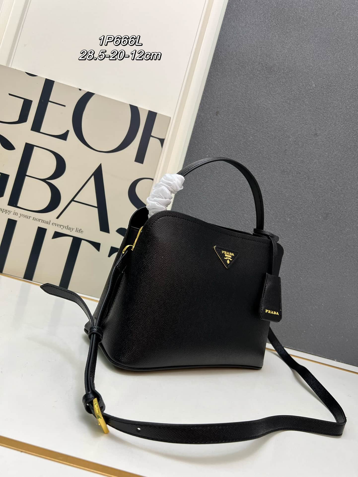 Prada Saffiano Leather Matinée Handbag Black