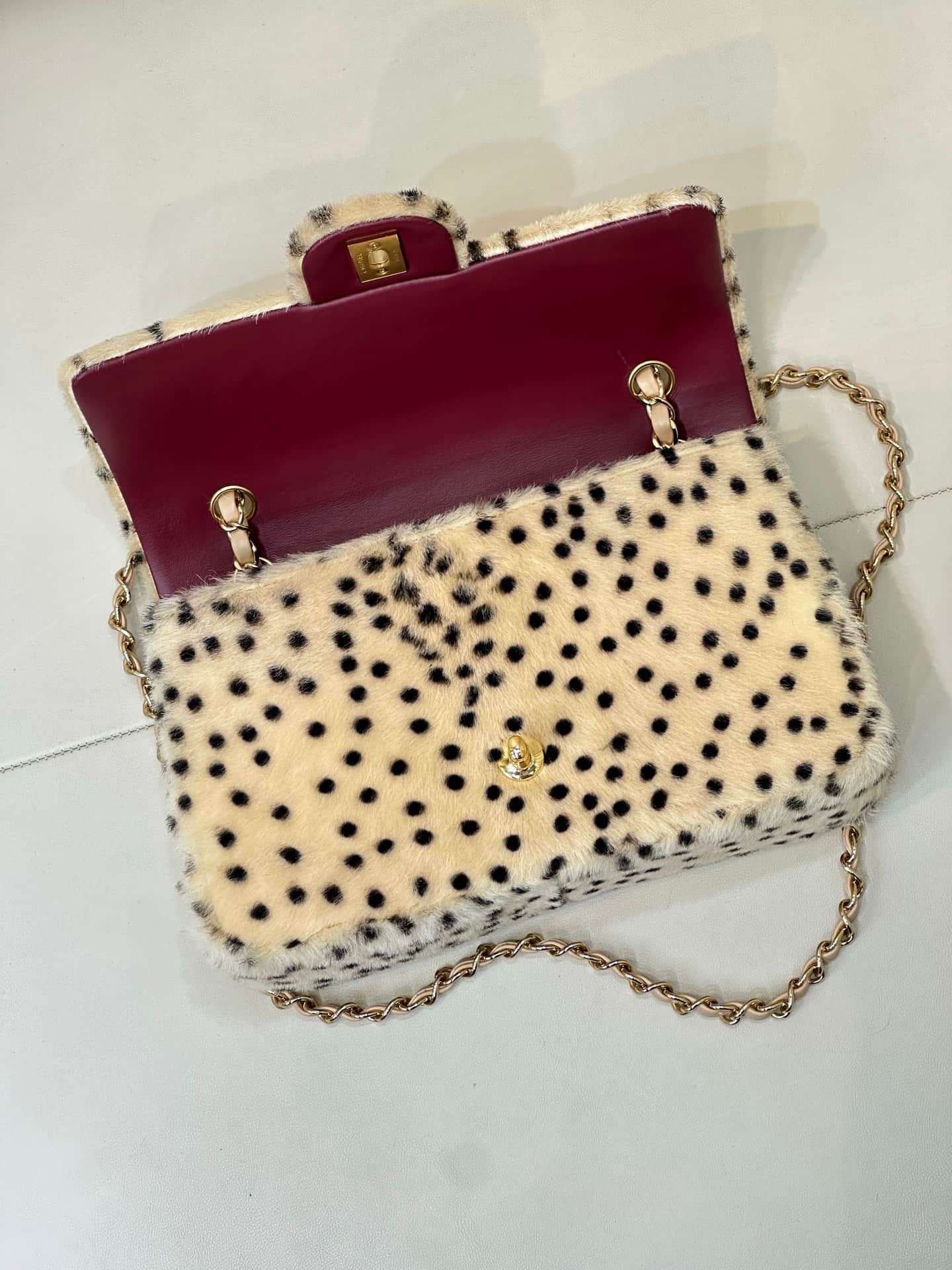 Chanel Flap Bag Dotted Leopard Pony Hair & Gold-Tone Metal Beige AS6513 TOP