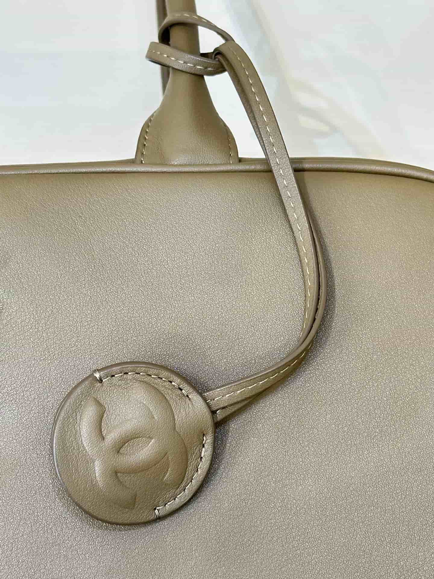 Chanel Large Bowling Bag Calfskin & Gold-Tone Metal Khaki Green AS6211 TOP