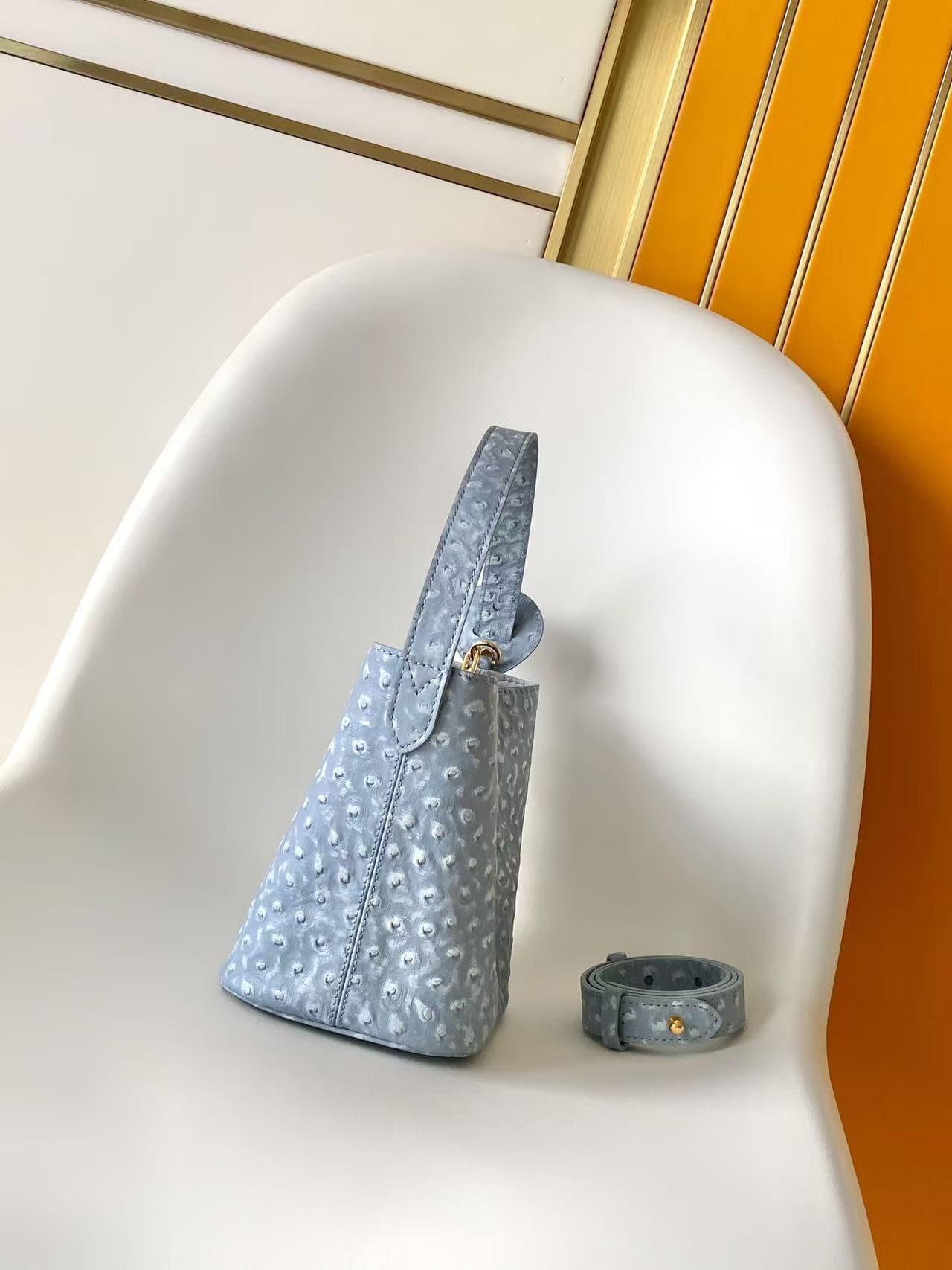 Louis Vuitton All In BB Light Blue Ostrich-embossed Leather M13480 High
