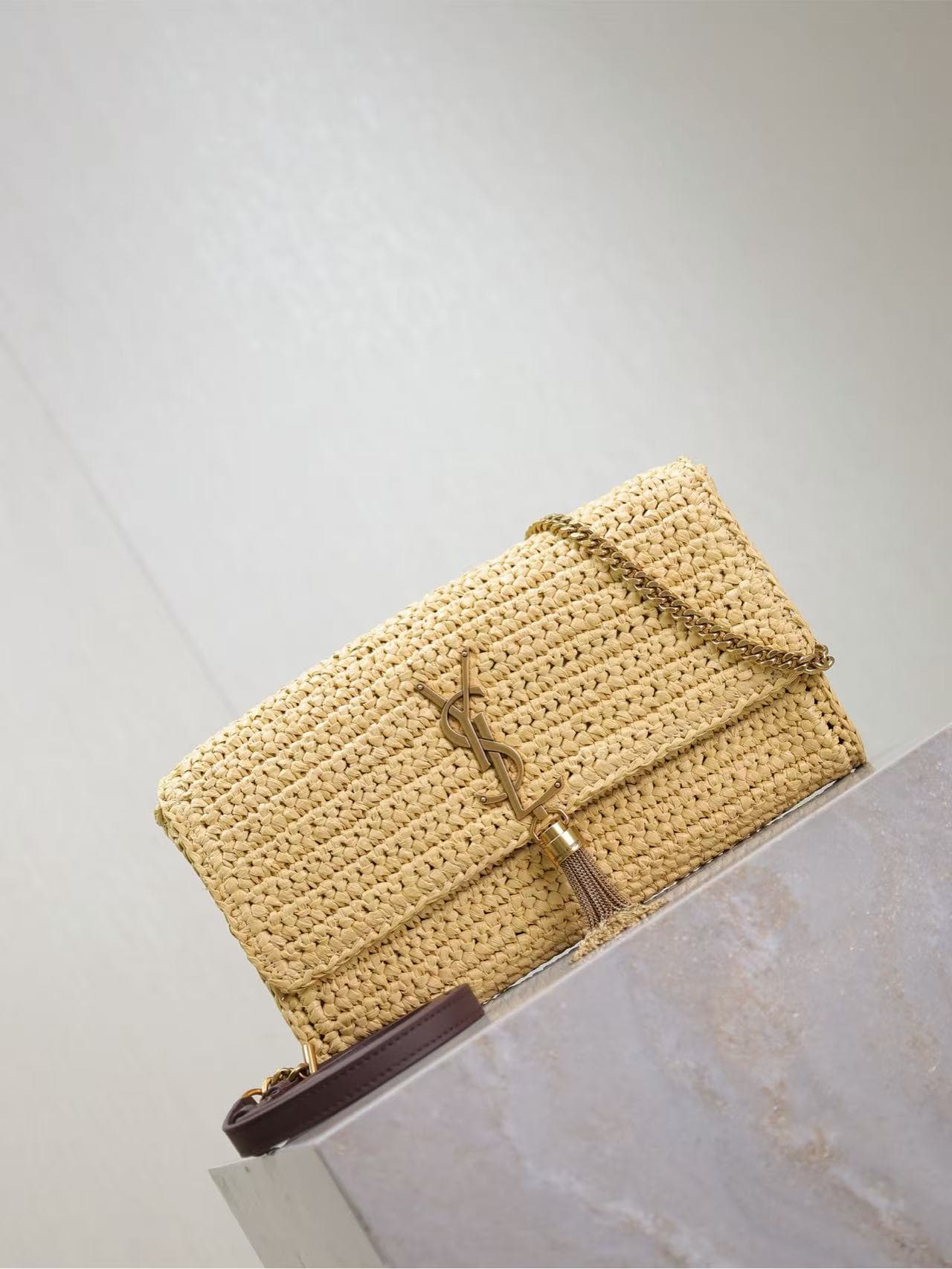 Saint Laurent Kate 99 Raffia Shoulder Bag