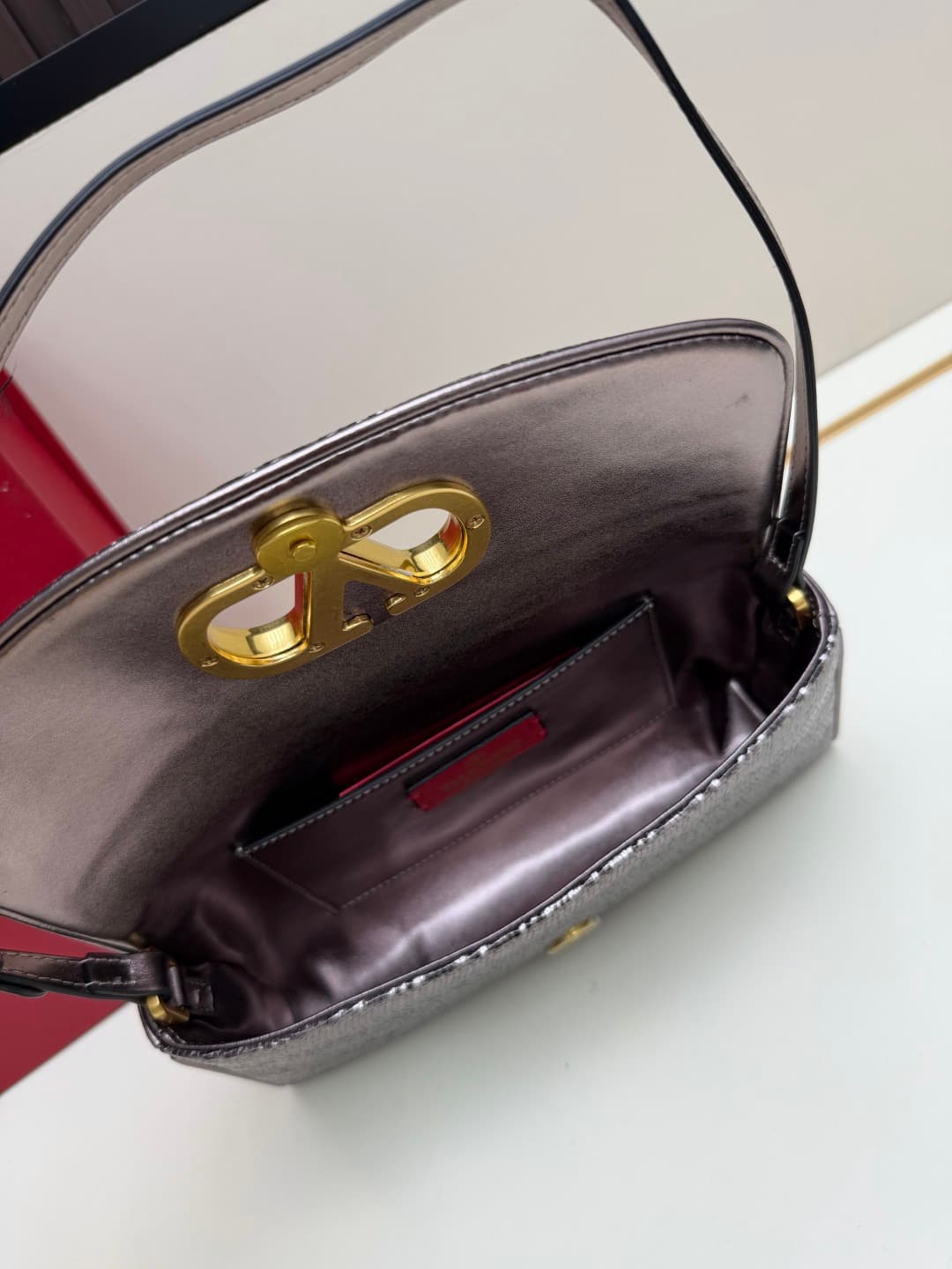 Valentino Garavani Devain Small Nappa Sequins Shoulder Bag Dark Silver High