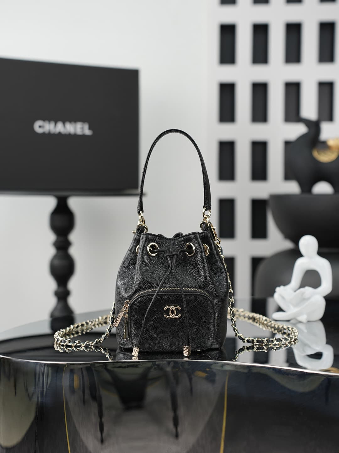 Chanel Business Affinity Bucket Bag Grained Calfskin&Gold-Tone Metal Black AS4775 A