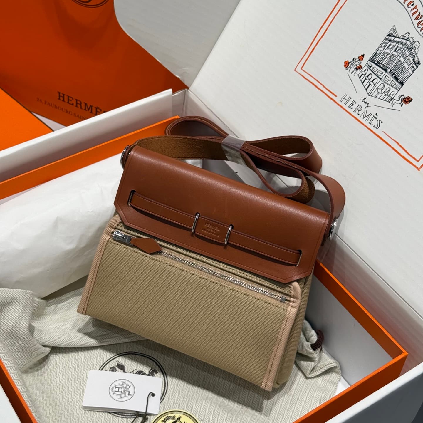 Hermes Herbag Zip Mini 20 bag Canvas and Leather Gold TOP
