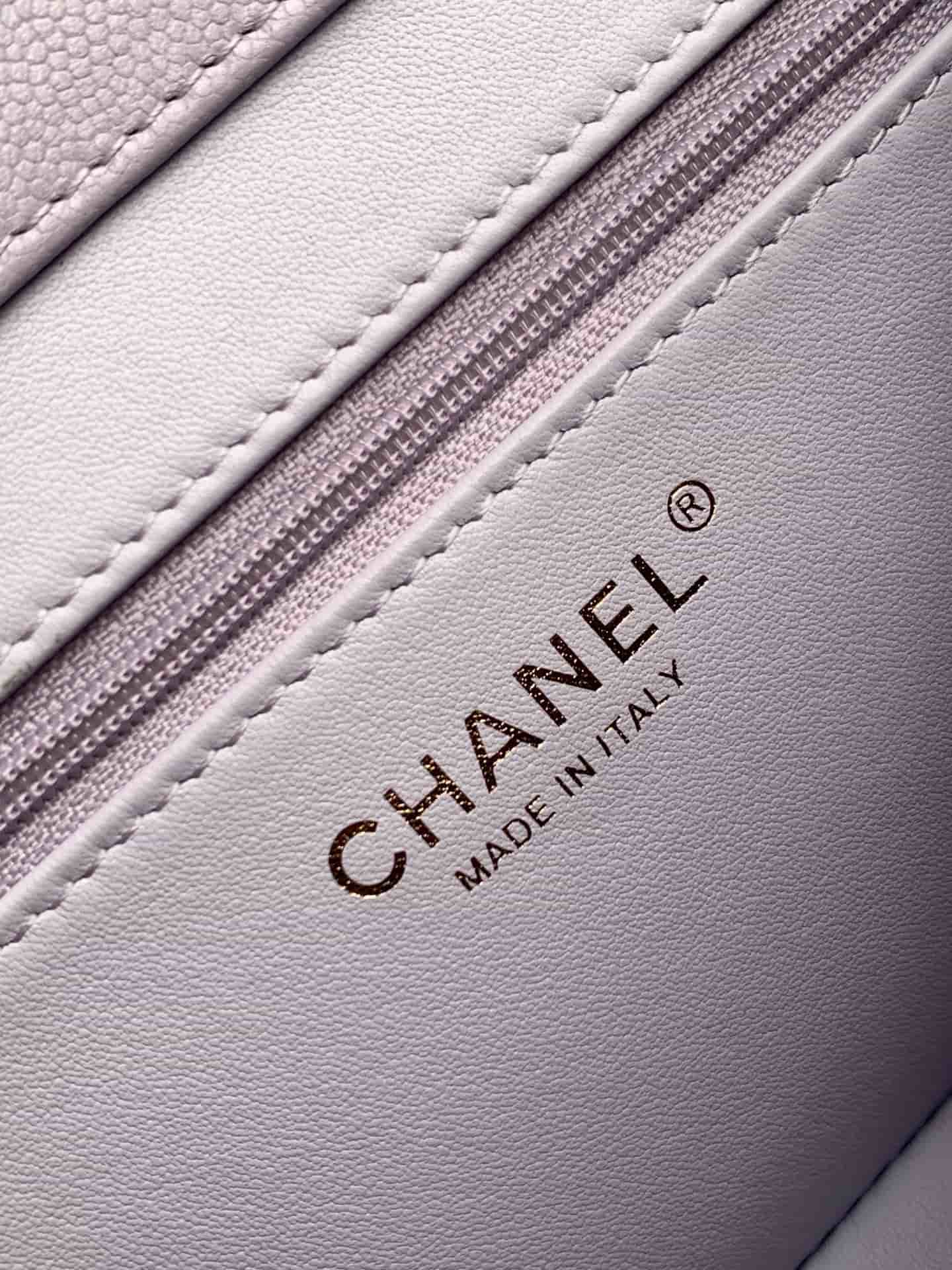 Chanel Small Flap Bag Grained Shiny Calfskin & Gold-Tone Metal AS6130 Light purple High