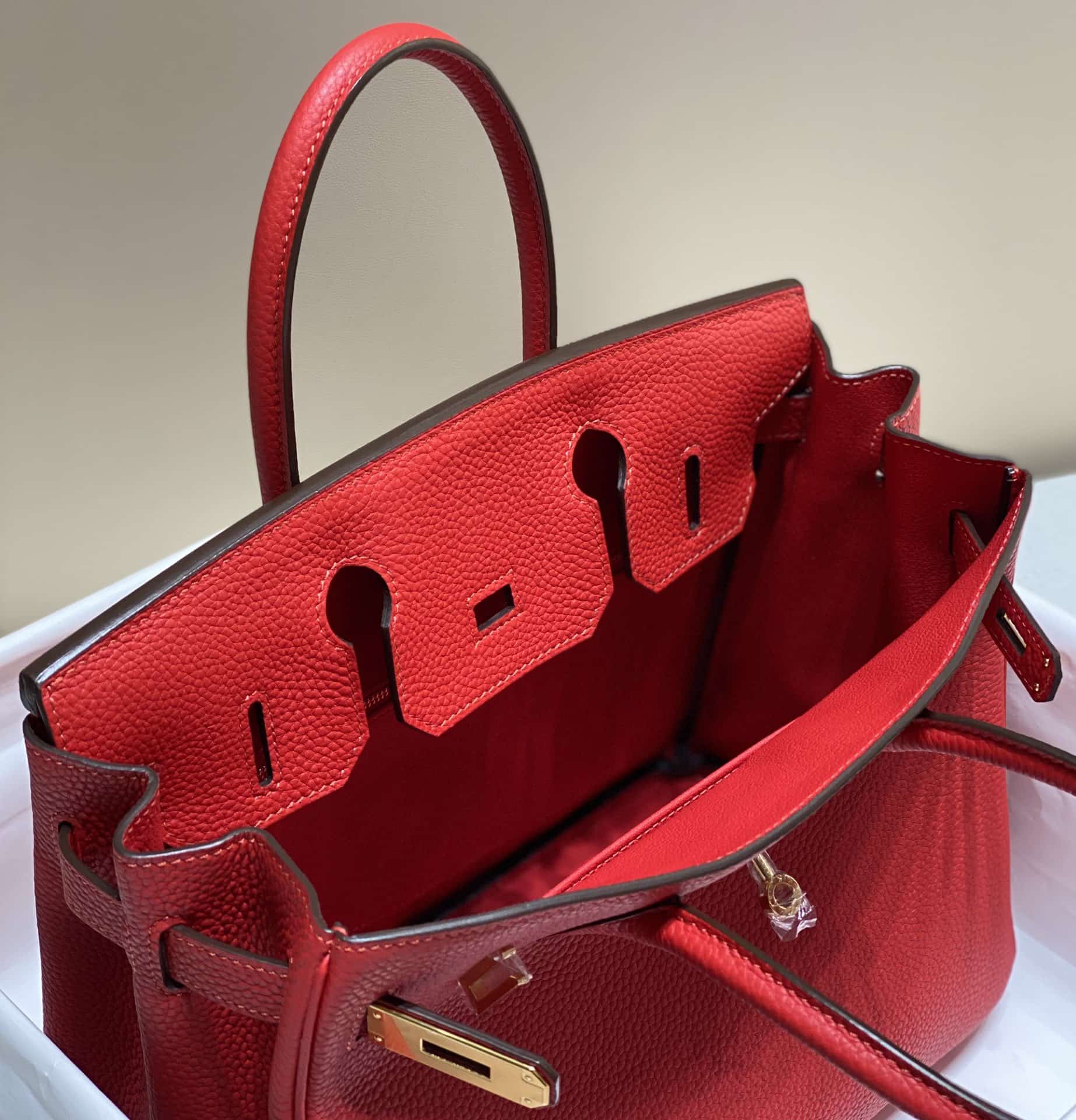 Hermes Birkin 25/30/35cm Bag Calfskin Silver/Gold Metal In Red High