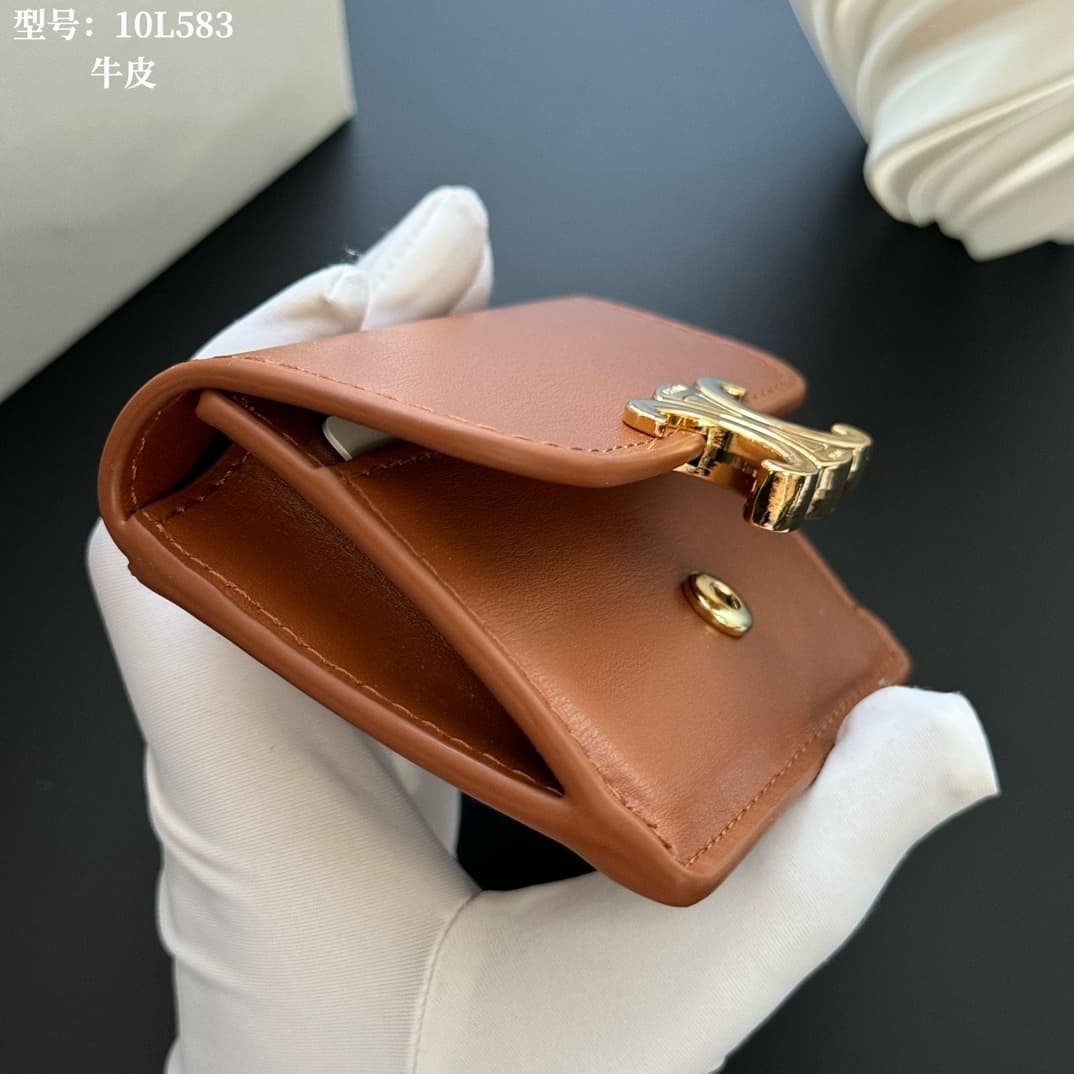 Celine Triomphe Flap Card Holder in shiny Caramel calfskin High